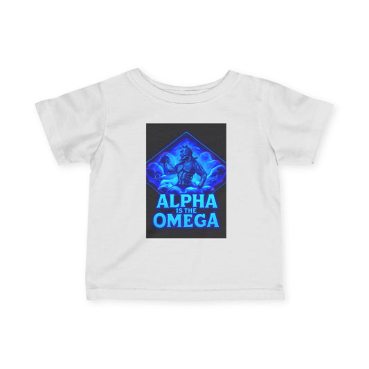 Infant Tee — "Alpha Is the Omega" Neon Christian Baby Shirt