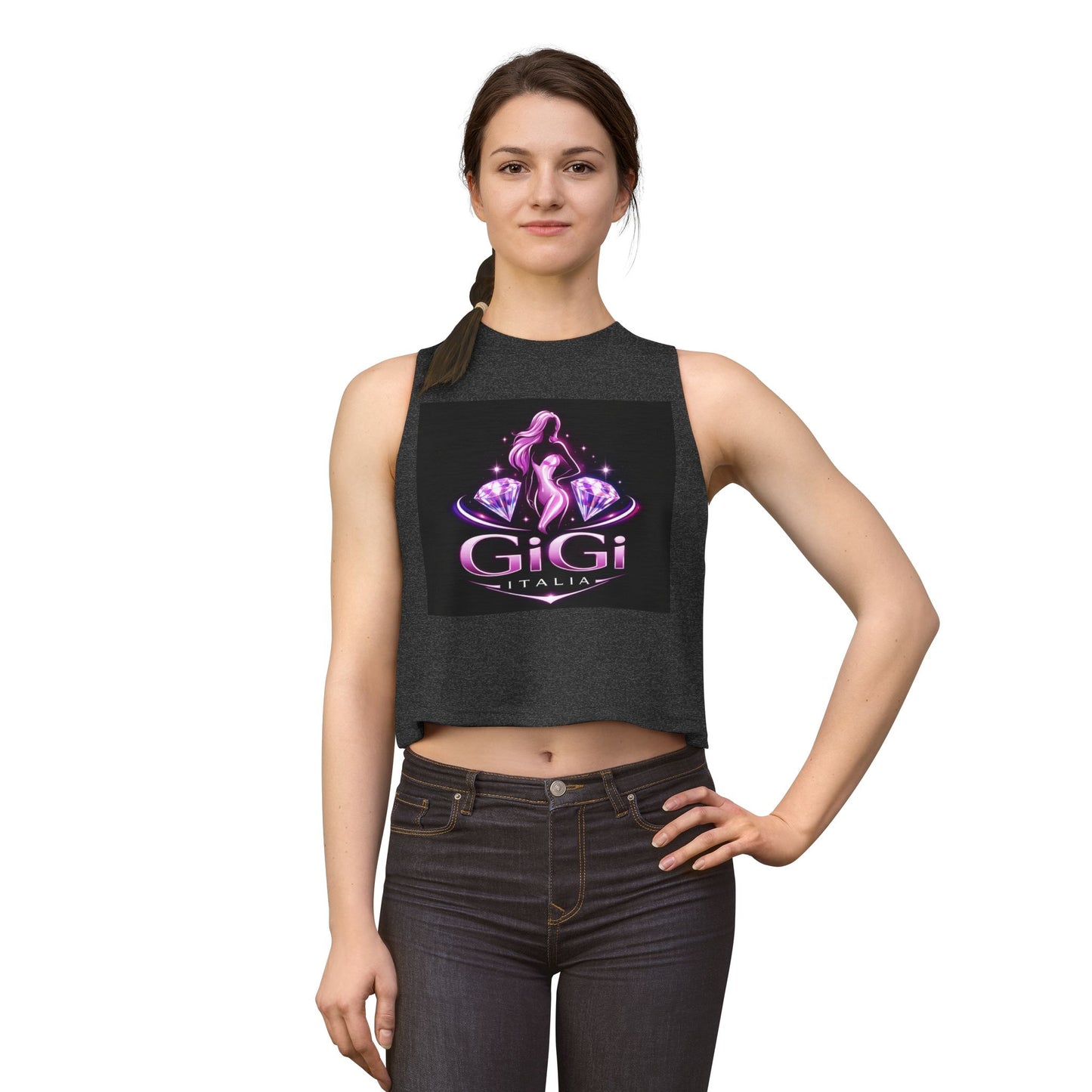 GiGi Italia Crop Top — Pink Glamour Silhouette Graphic