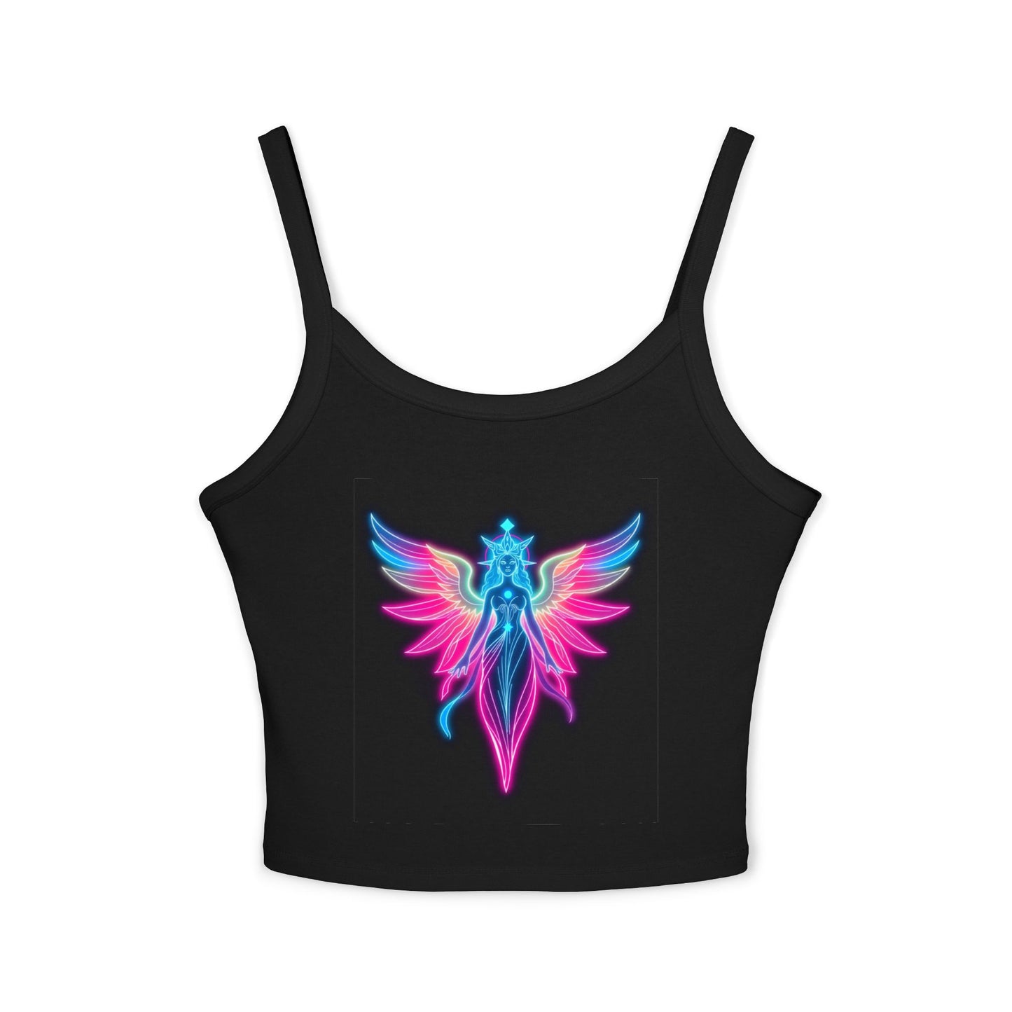 Neon Angel Graphic Spaghetti Strap Tank Top, Summer Shirt, Festival Wear, Bohemian Top, Trendy Casual Wear, Gift for Her
