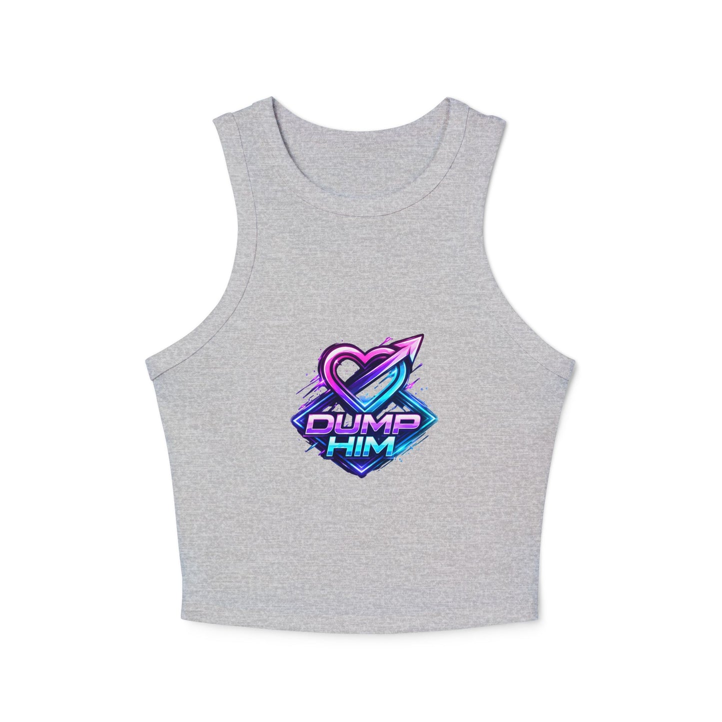 Dump Him Graphic Racer Tank Top — Bold Retro Heart Breakup Tee for Women