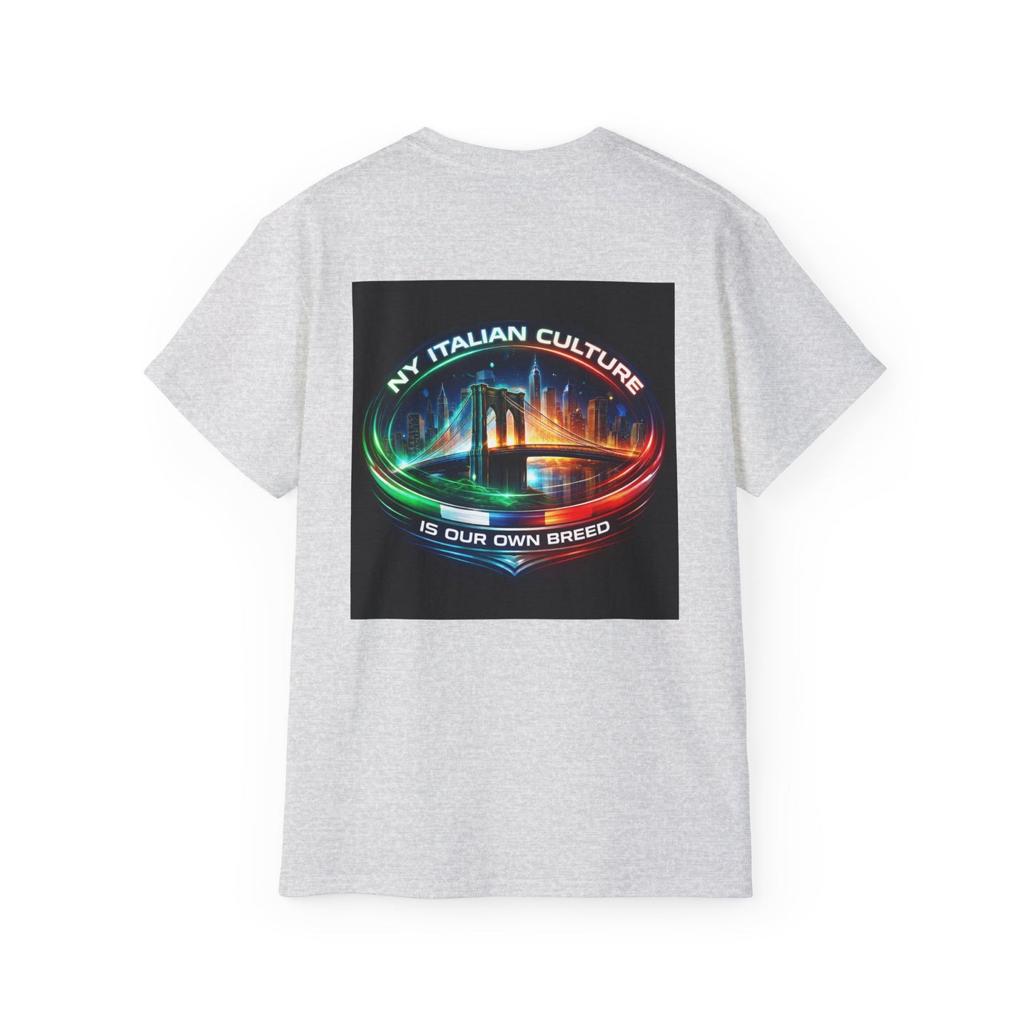 NY Italian Culture T‑Shirt — Retro Neon Brooklyn Bridge Graphic