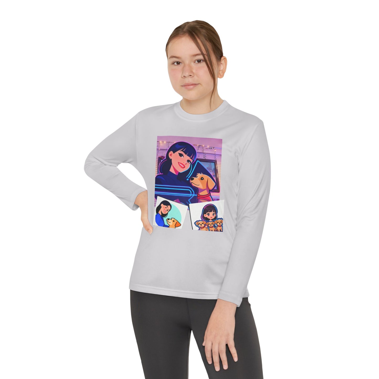 Youth Long Sleeve Tee — Girl Hugging Dog Graphic