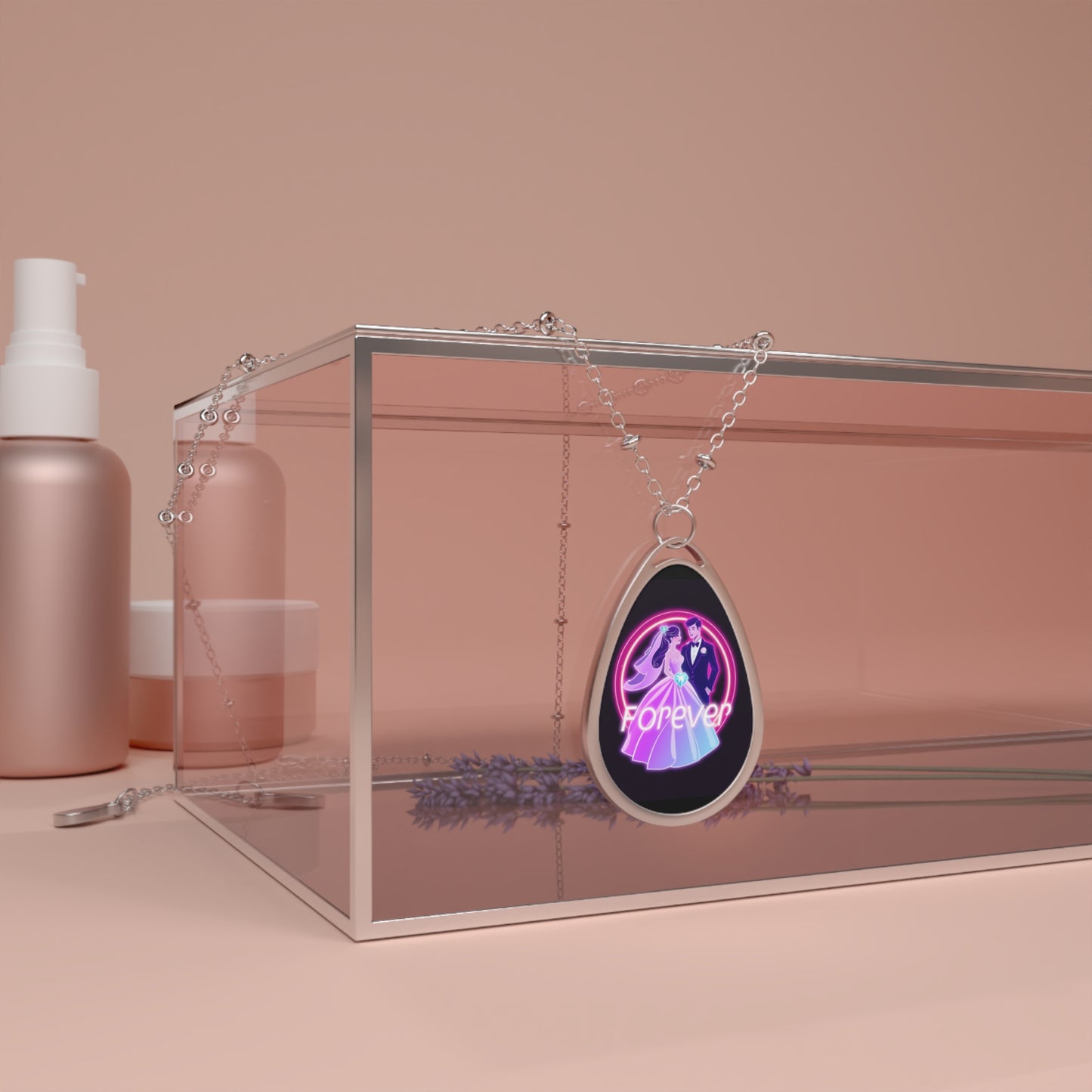 Oval Necklace — 'Forever' Neon Couple Teardrop Pendant