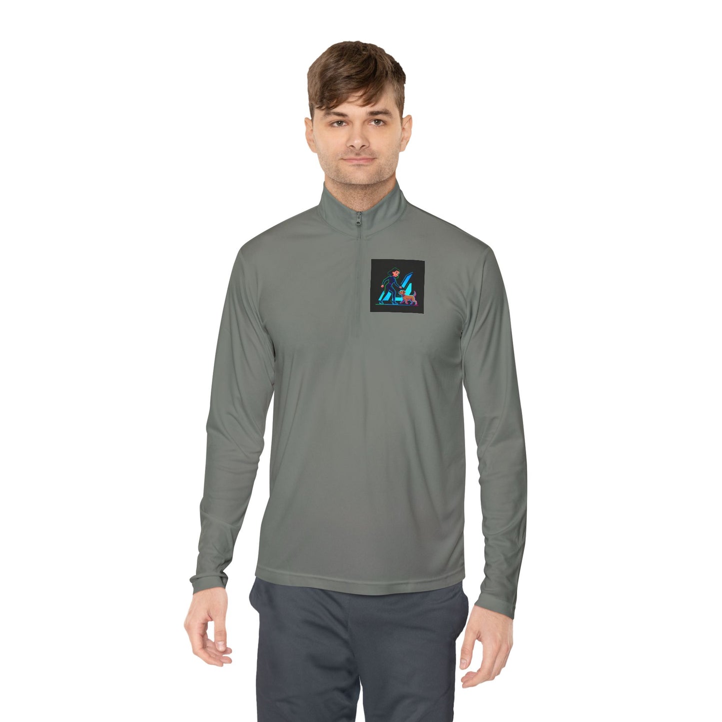 GiGi Logo Quarter-Zip Pullover — Neon Retro Dog Walker Design