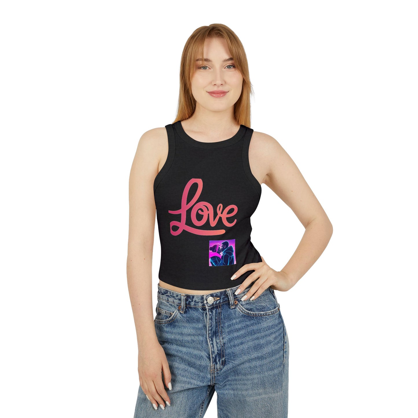 Love Neon Couple Racer Tank Top — Retro Vaporwave Valentine Crop