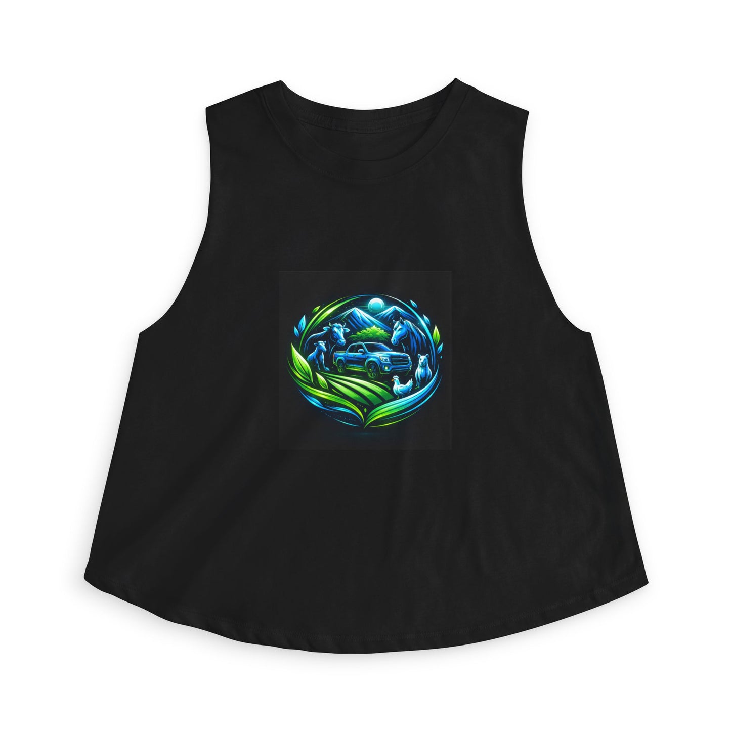 Crop Top — Blue Green Ocean Turtle Art