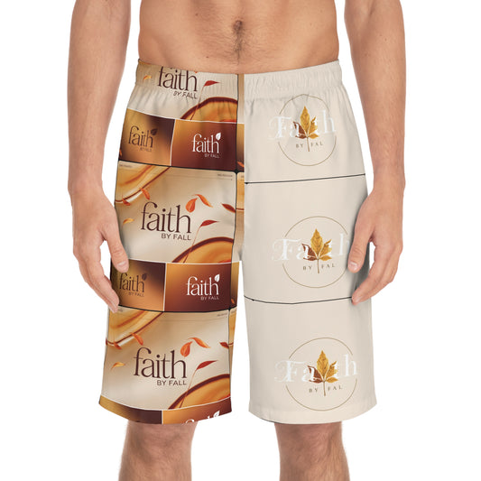 Faith by Fall Men's Board Shorts - Relaxed Beachwear, Summer Style, Gift for Him, Spiritual Vibe, Swimwear, Casual Comfort