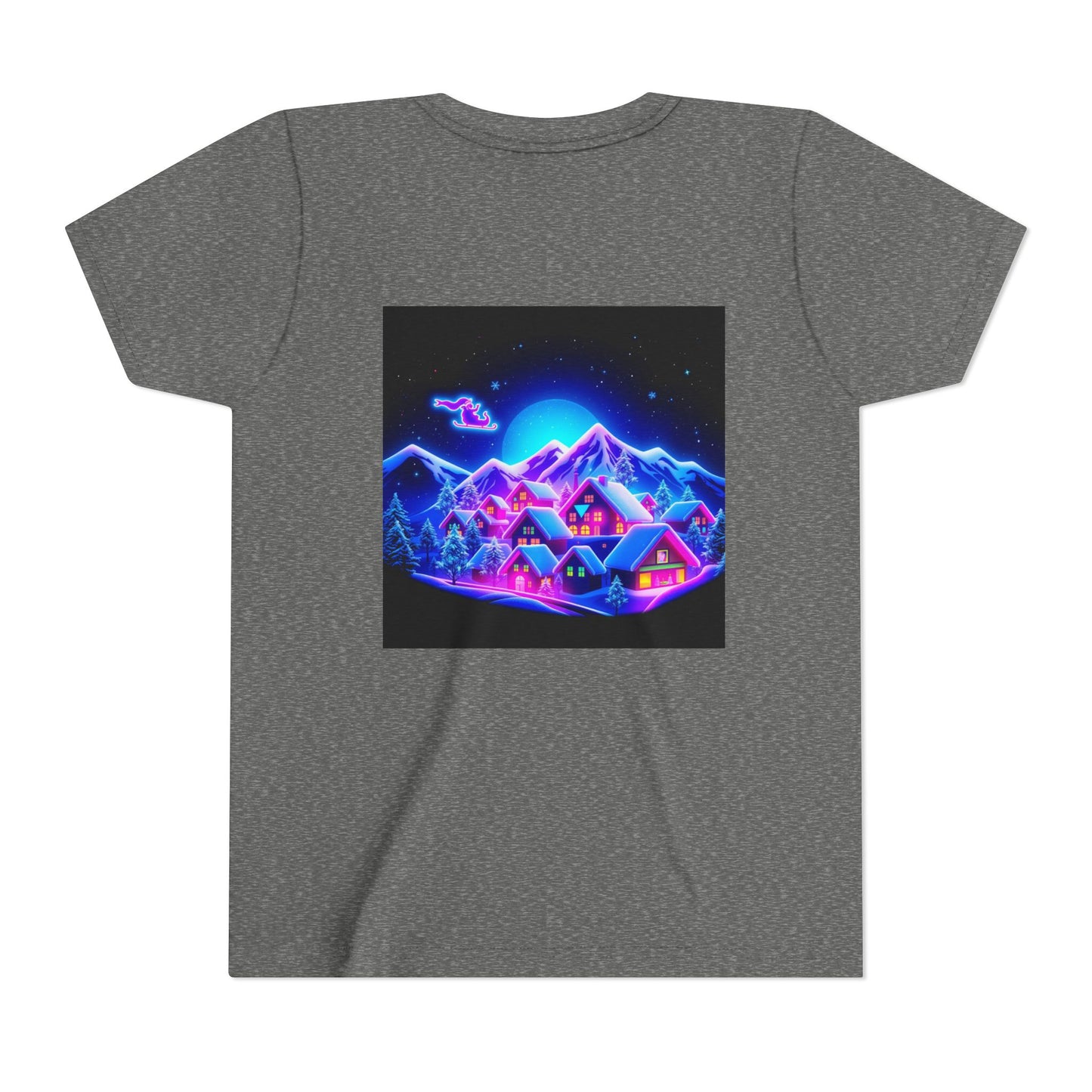 Neon Winter Village Youth Tee — Magical Snowy Night Kids T-Shirt