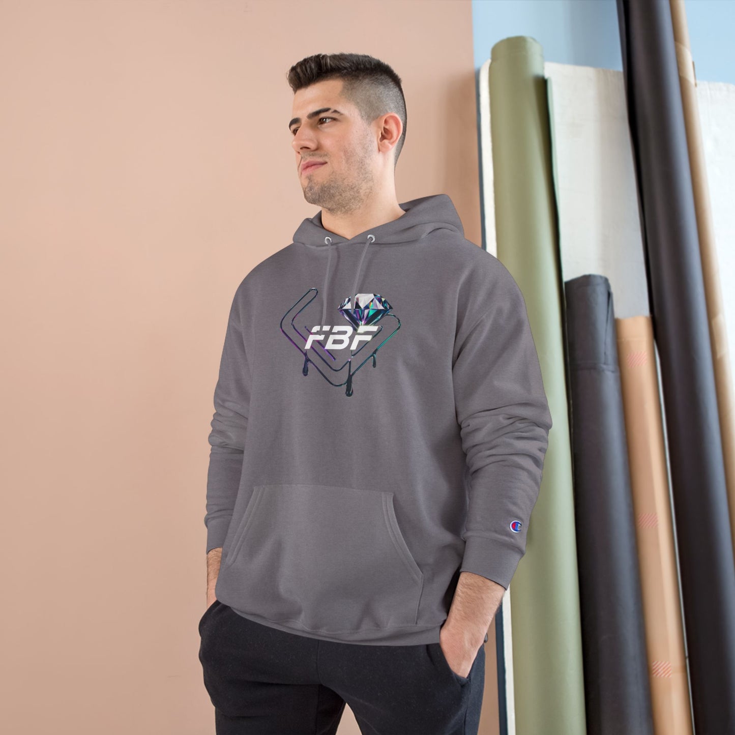 Fbf diamond Champion Hoodie — Dripping Diamond Heart Graphic Pullover