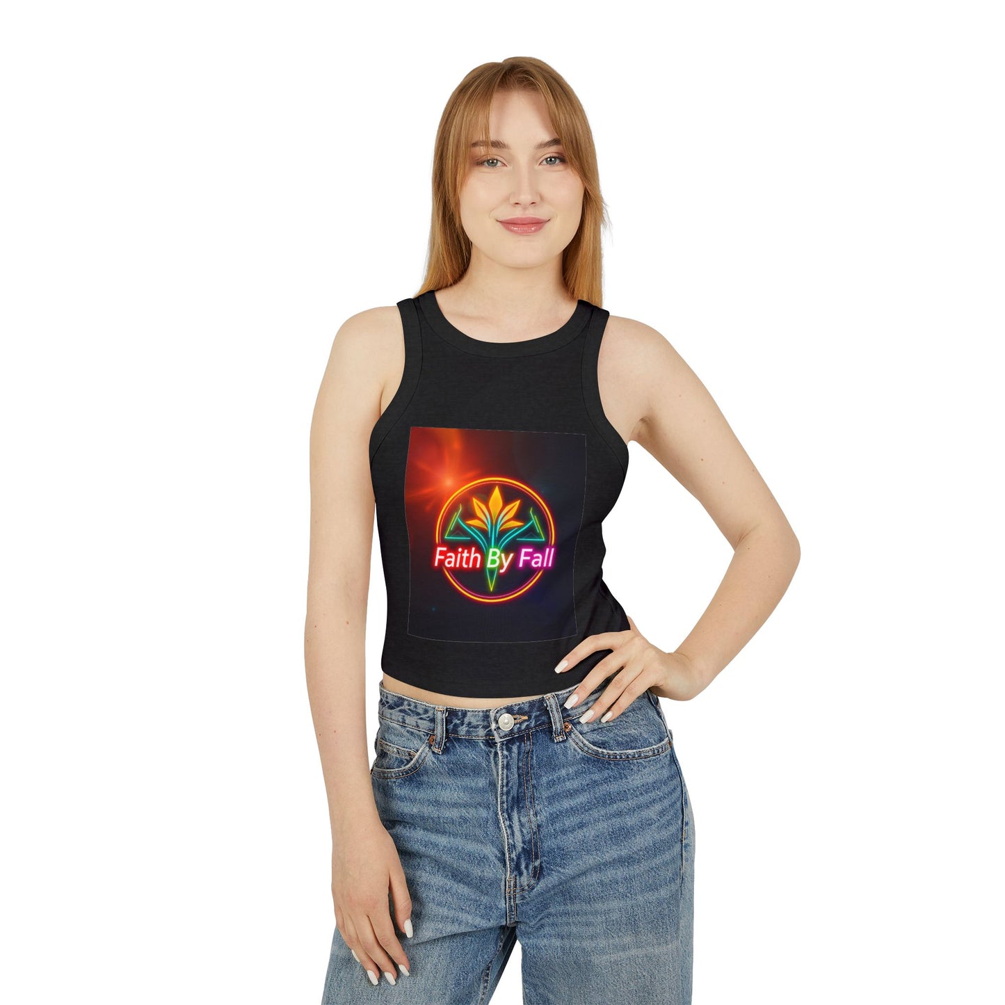Women's Faith By Fall Racer Tank Top | Crop Top for Summer, Casual Wear, Festival Fashion, Gift for Her, Inspirational Apparel