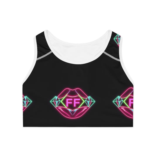 Neon Lip Graphic Sports Bra, Fitness Apparel for Women, Gym Top for Workouts, Dance Class, Activewear