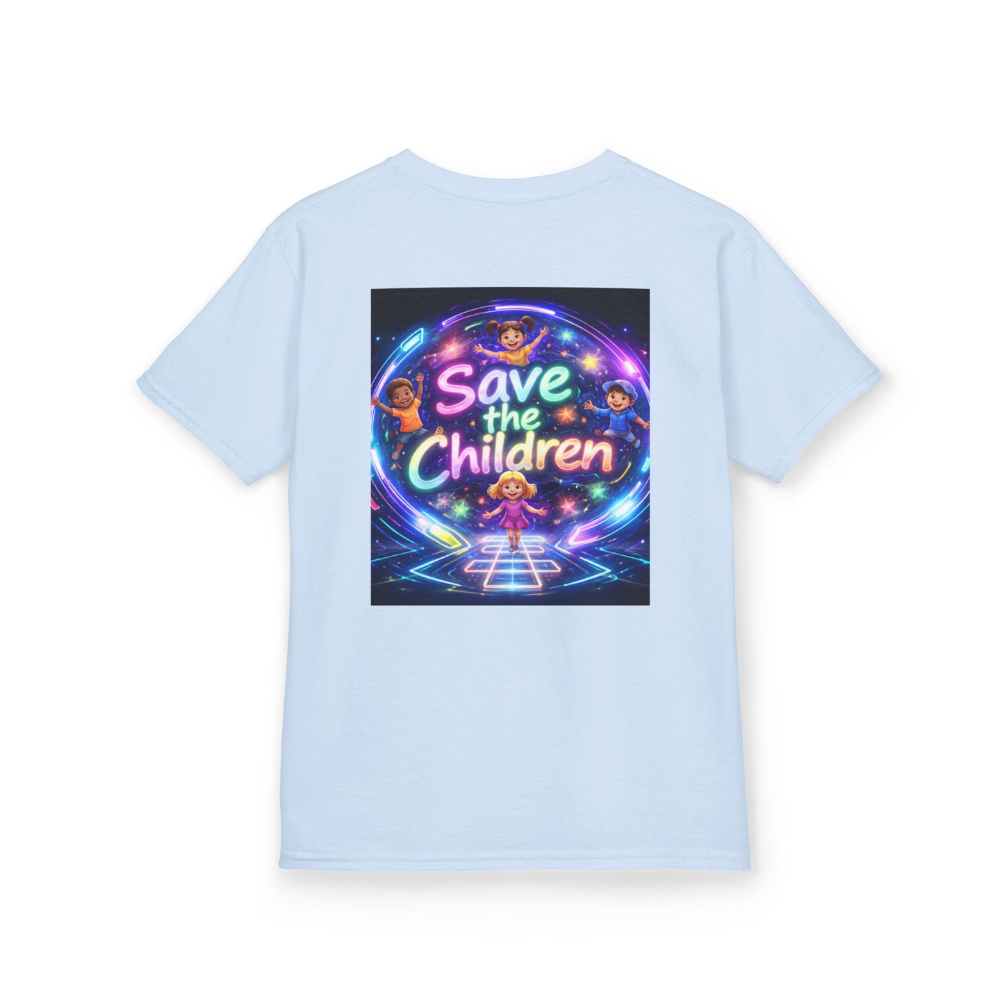 Kids Tee — 'Save the Children' Neon Rainbow Charity Design