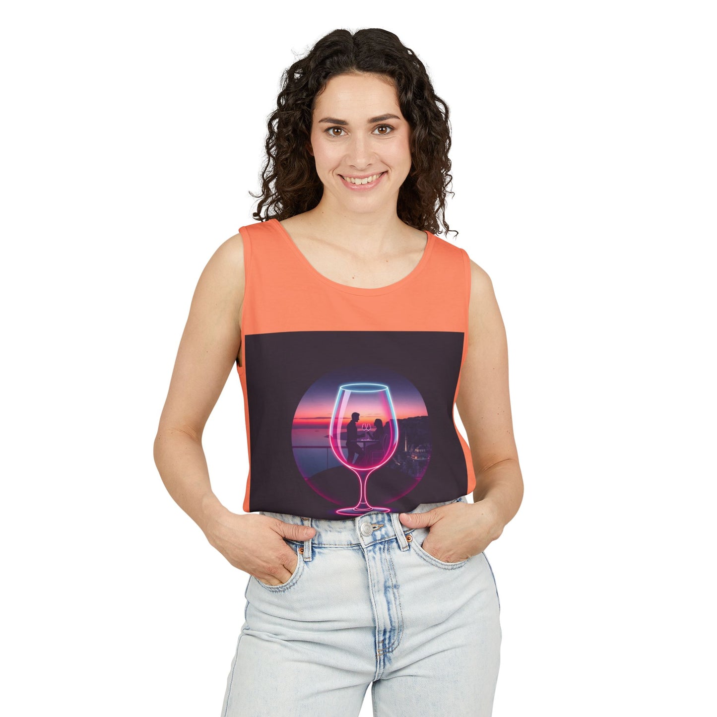 Sunset Vibes Tank Top, Casual Summer Wear, Beach Apparel, Wine Lover Gift, Travel Fashion