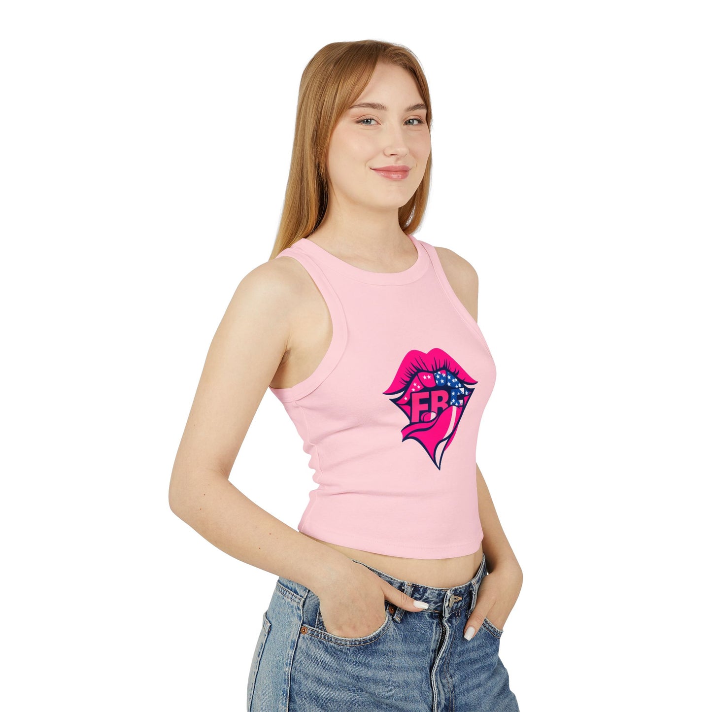 Trendy Women's Ribbed Racer Tank Top, Casual Summer Top, Graphic Crop Tank, Festival Wear, Cute Workout Shirt