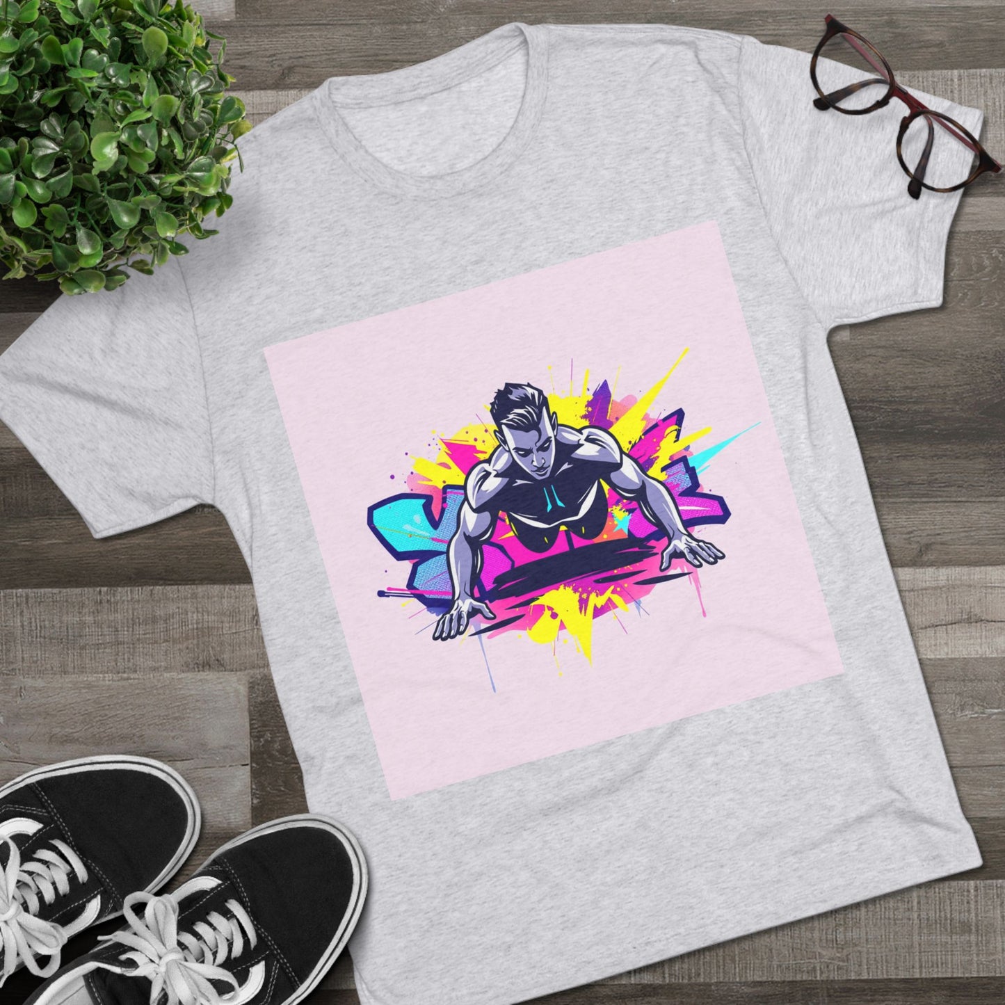Fitness Motivation Tri-Blend Crew Tee - Vibrant Push-Up Design