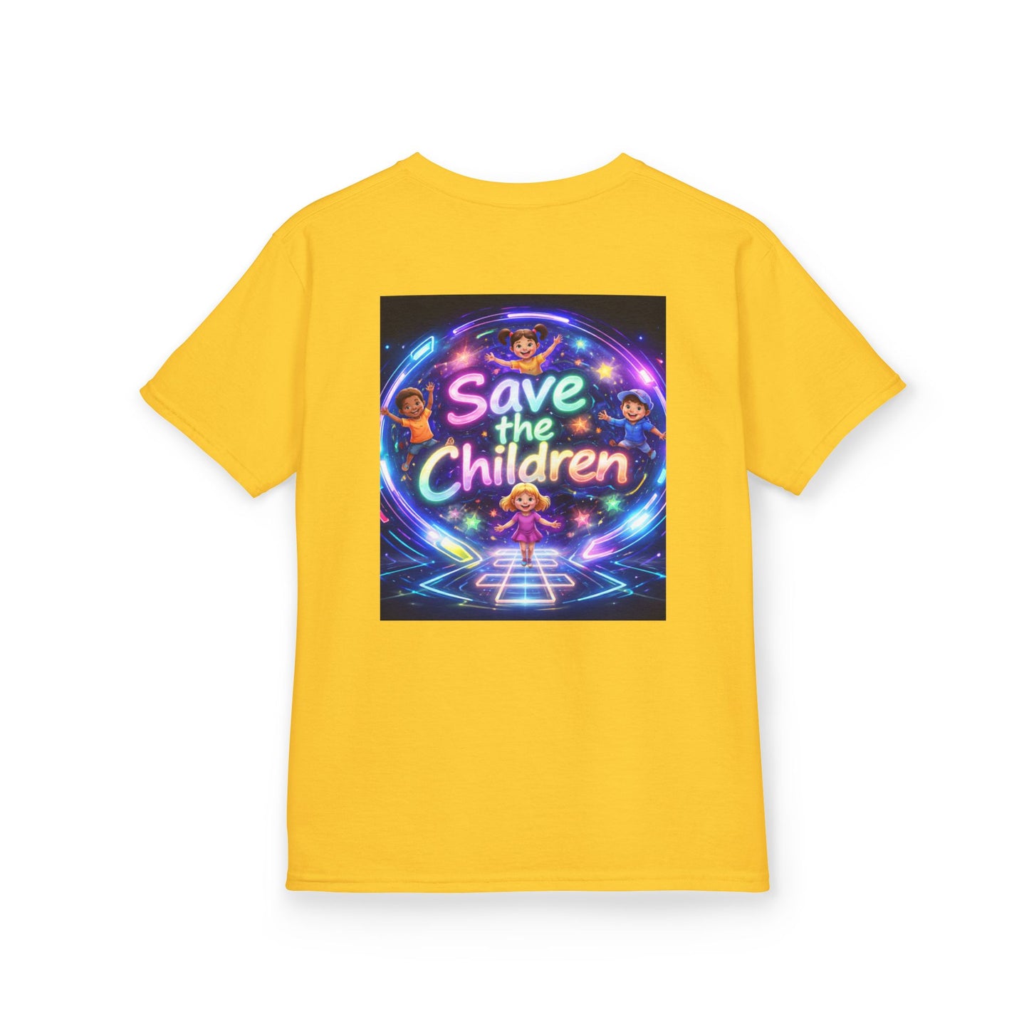 Kids Tee — 'Save the Children' Neon Rainbow Charity Design