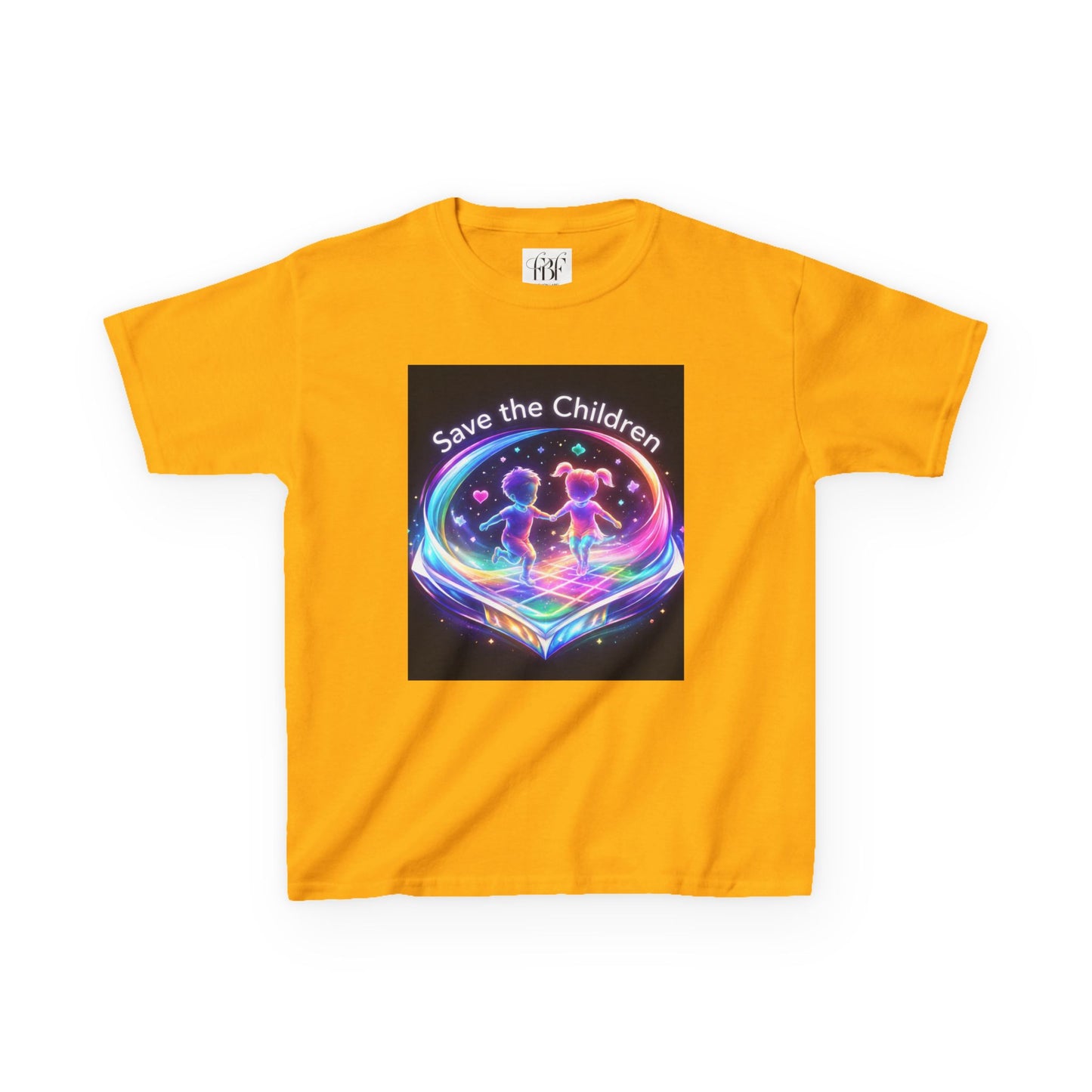 Kids Tee — 'Save the Children' Neon Rainbow Charity Design