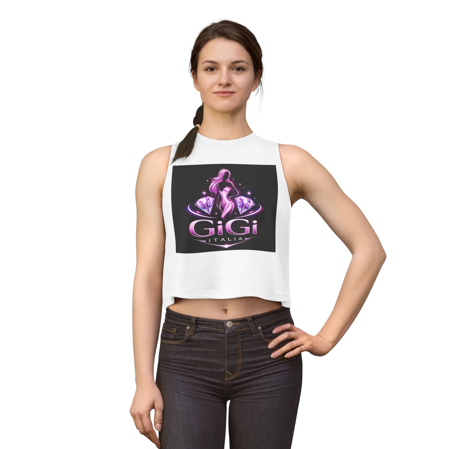 GiGi Italia Crop Top — Pink Glamour Silhouette Graphic