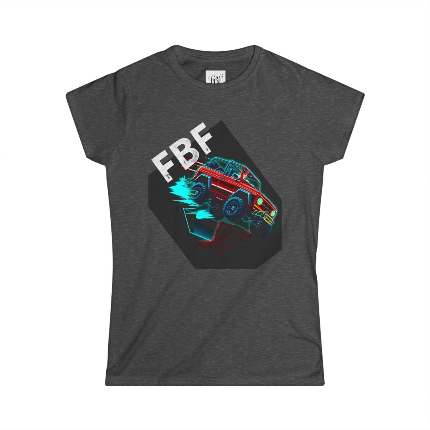 Retro Rally Women's Tee — Neon Muscle Car Graphic (Heart Back Print)