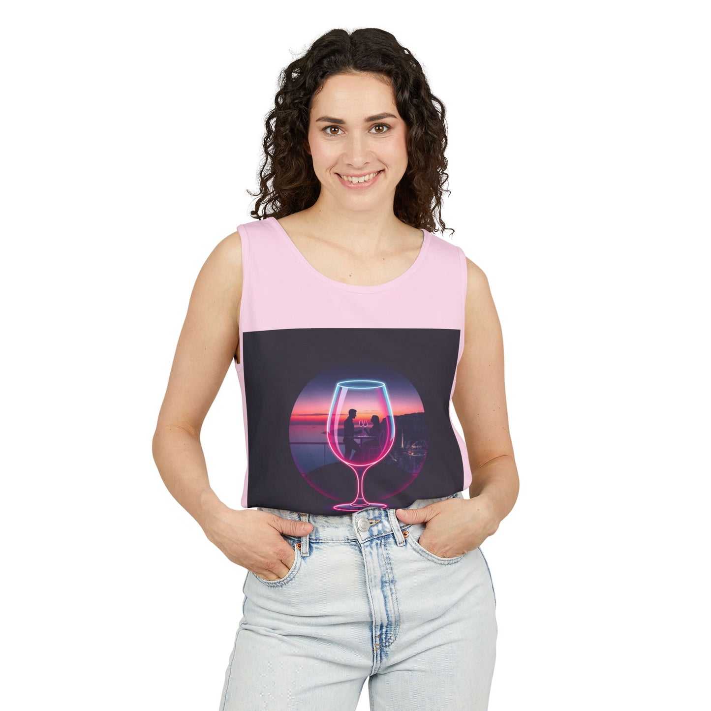 Sunset Vibes Tank Top, Casual Summer Wear, Beach Apparel, Wine Lover Gift, Travel Fashion