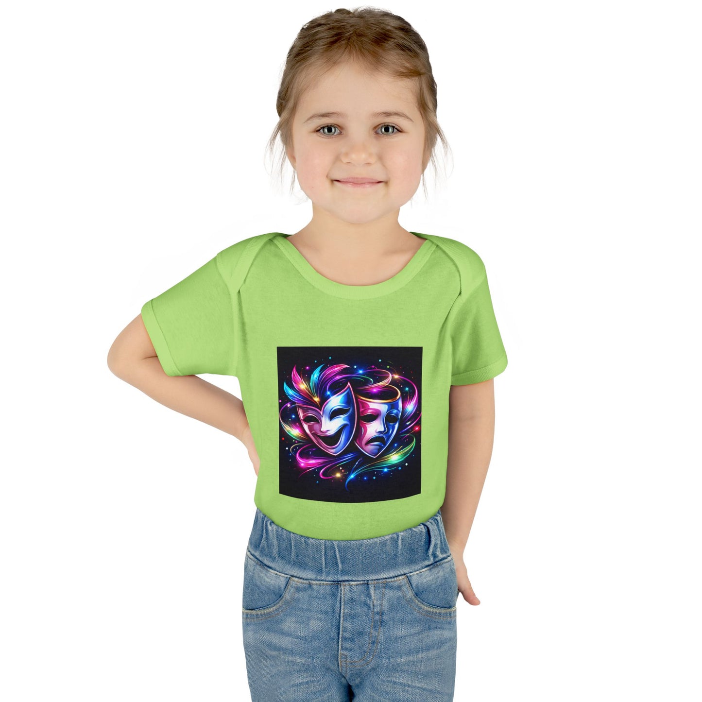 Neon Theatre Masks Infant Bodysuit — Colorful Drama Baby Onesie