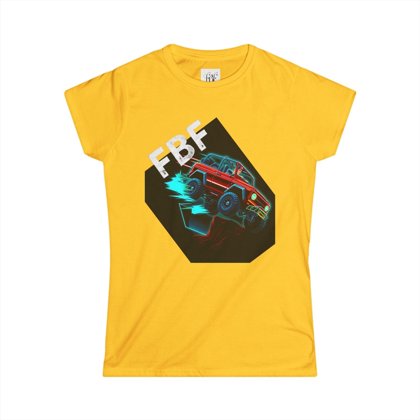 Retro Rally Women's Tee — Neon Muscle Car Graphic (Heart Back Print)