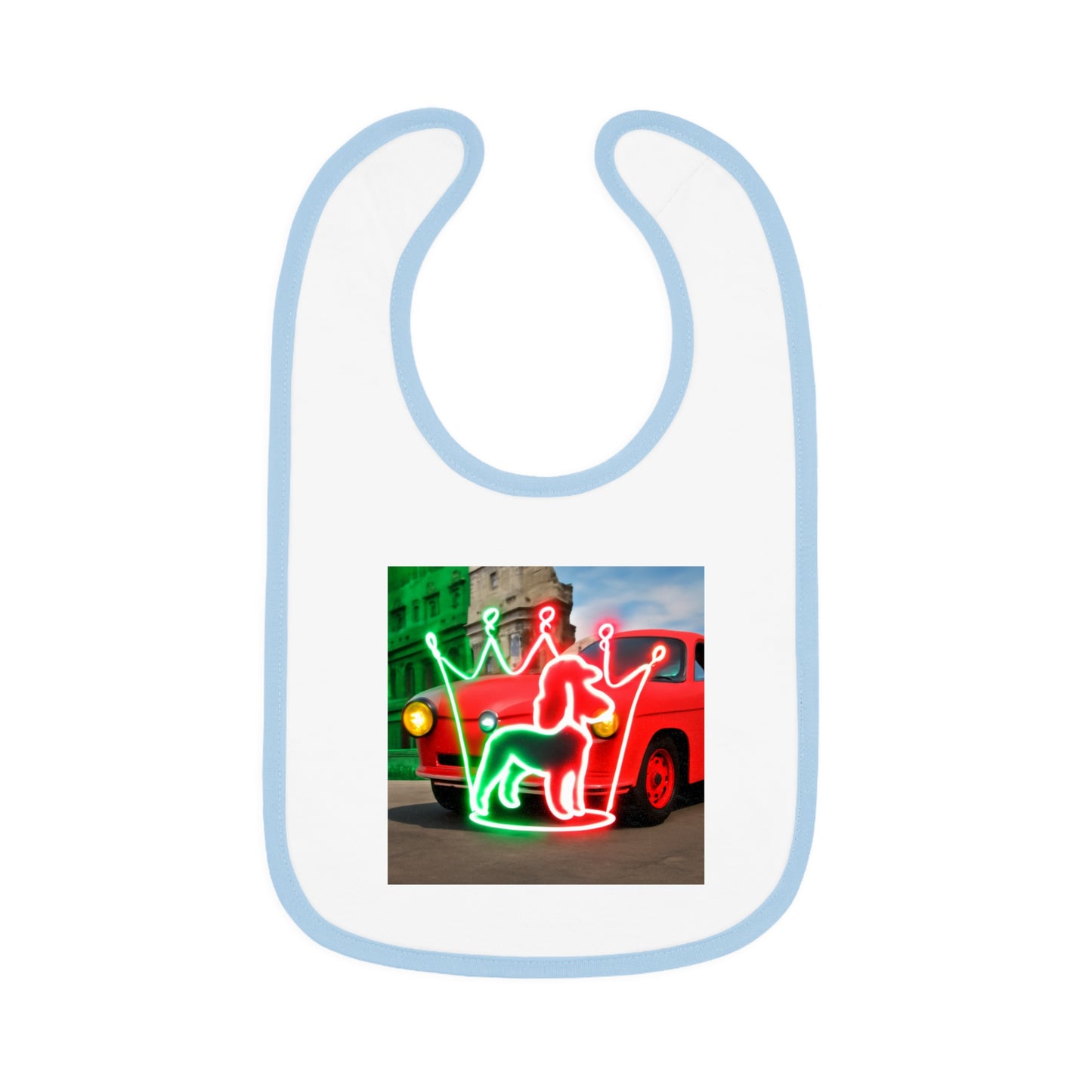 Cute Baby Bib with Neon Dog and Crown Design, Fun Baby Shower Gift, Festive Feeding Bib, Adorable Toddler Accessory, Baby Feeding Essentials