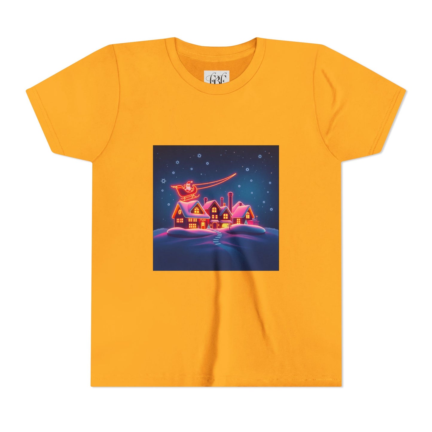 Neon Winter Village Youth Tee — Magical Snowy Night Kids T-Shirt