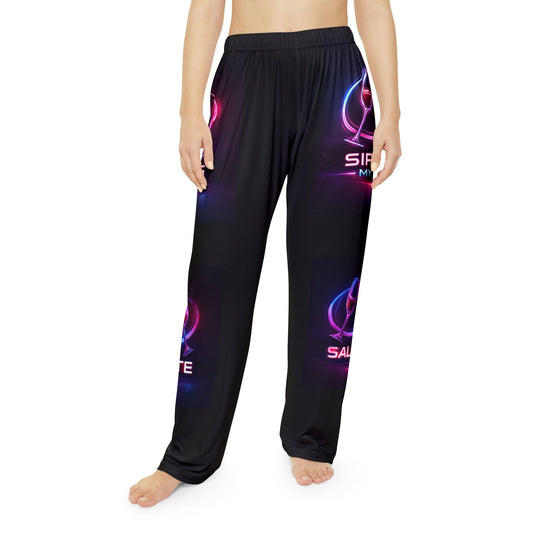Neon Wine Night Women's Pajama Pants — 'Sipping My Vino' All-Over Print Lounge Pants