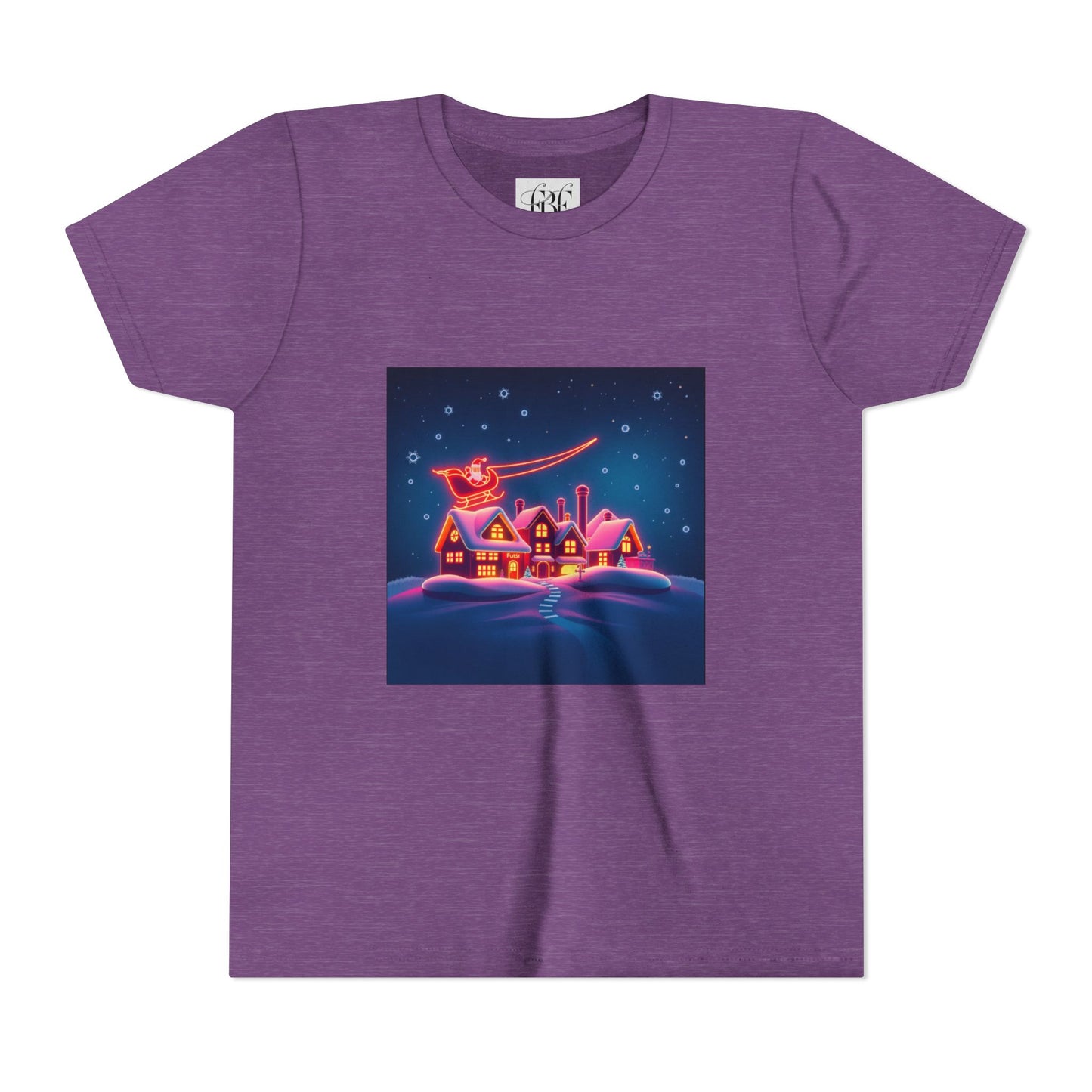 Neon Winter Village Youth Tee — Magical Snowy Night Kids T-Shirt