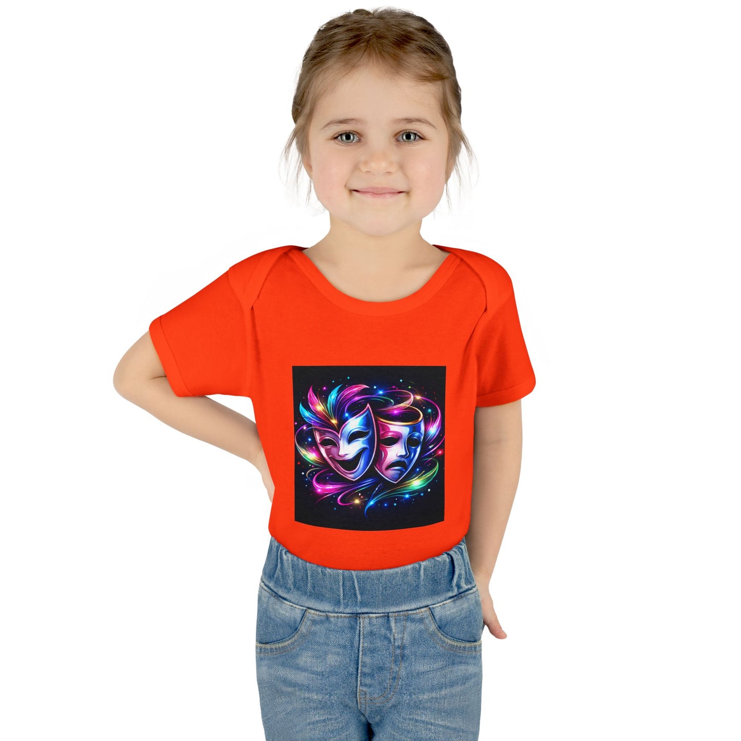 Neon Theatre Masks Infant Bodysuit — Colorful Drama Baby Onesie