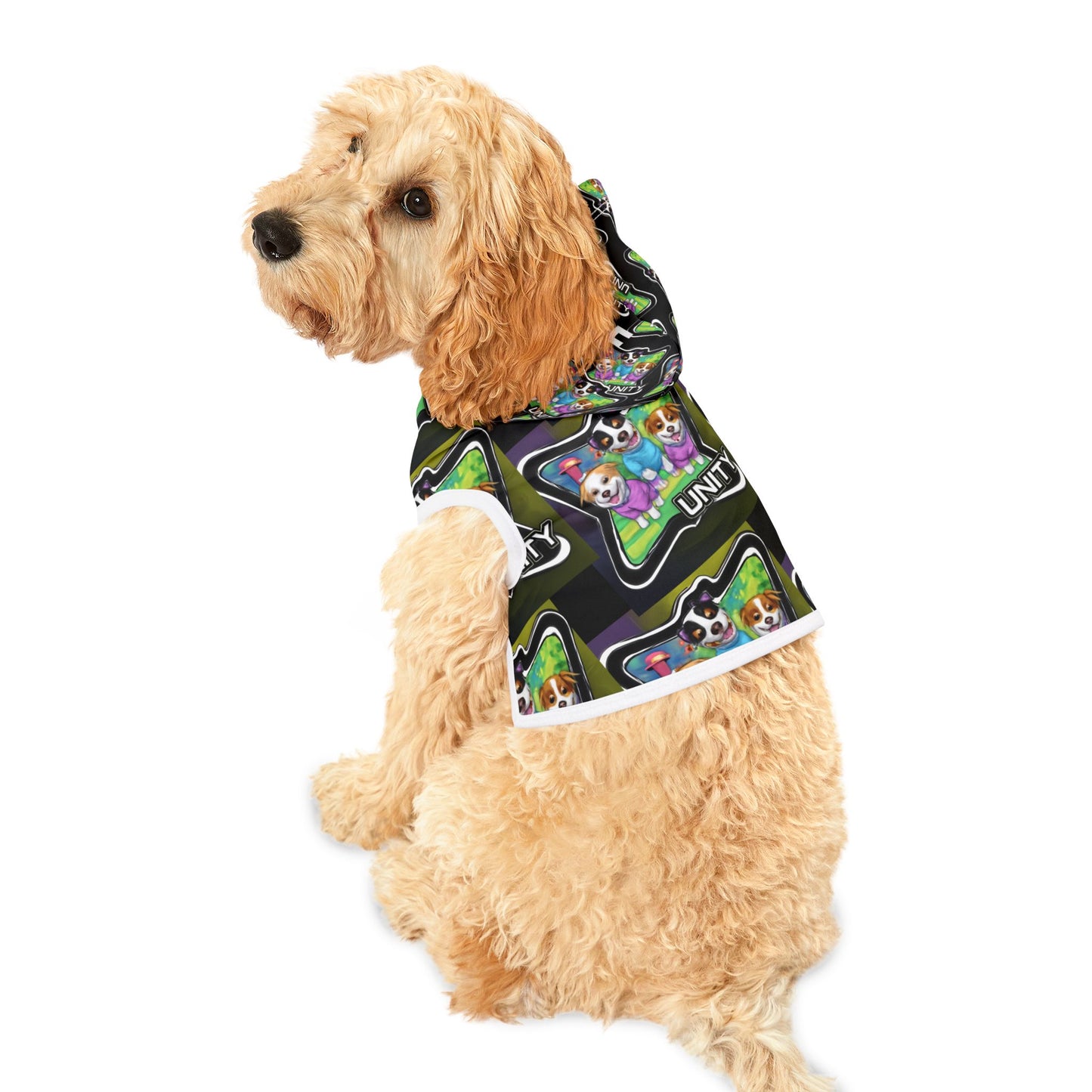 Pet Hoodie — Colorful 'Unity' Cartoon Dogs Print Hooded Dog Sweater