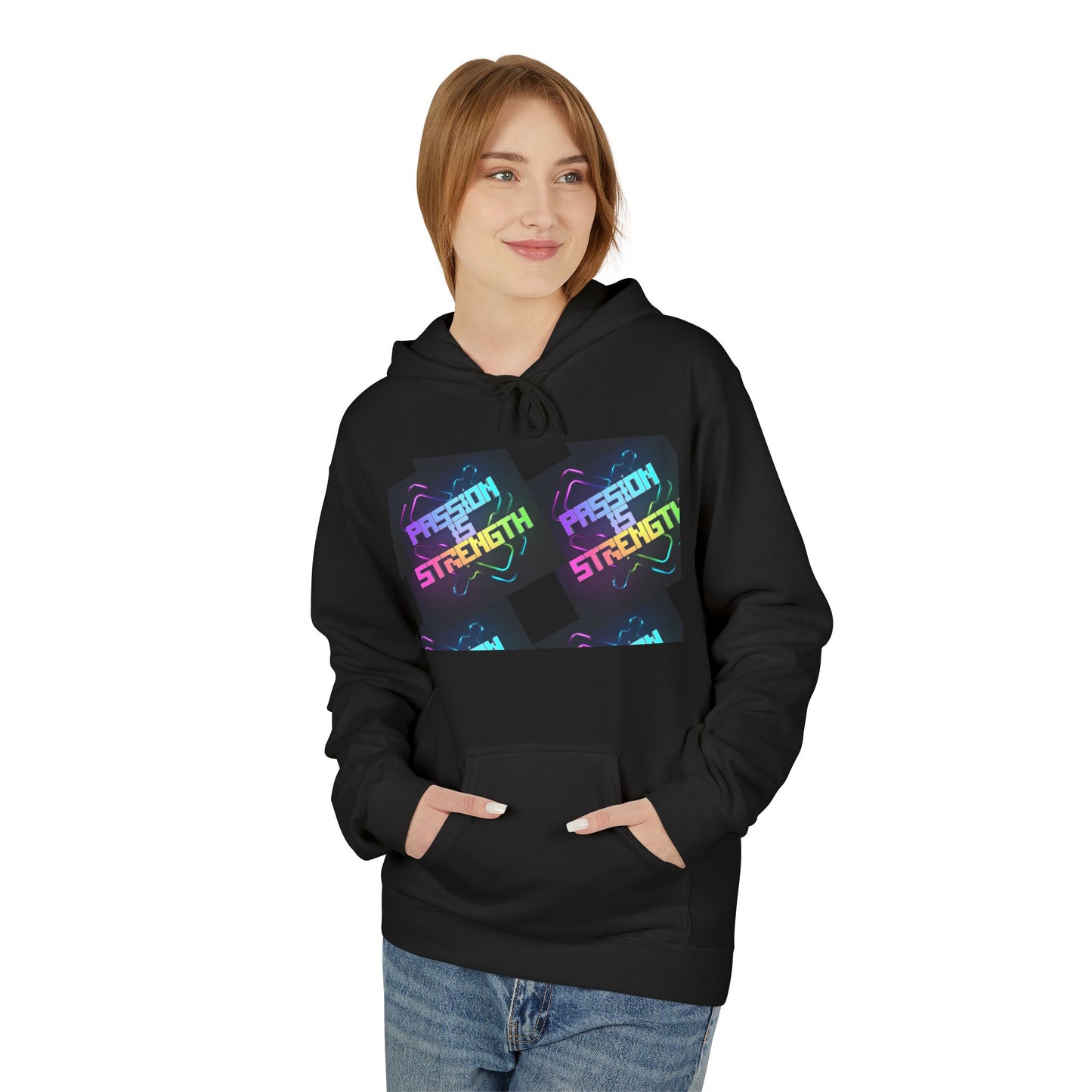 Passion is Strength Graphic Hoodie — Retro Rainbow Tombstone Design