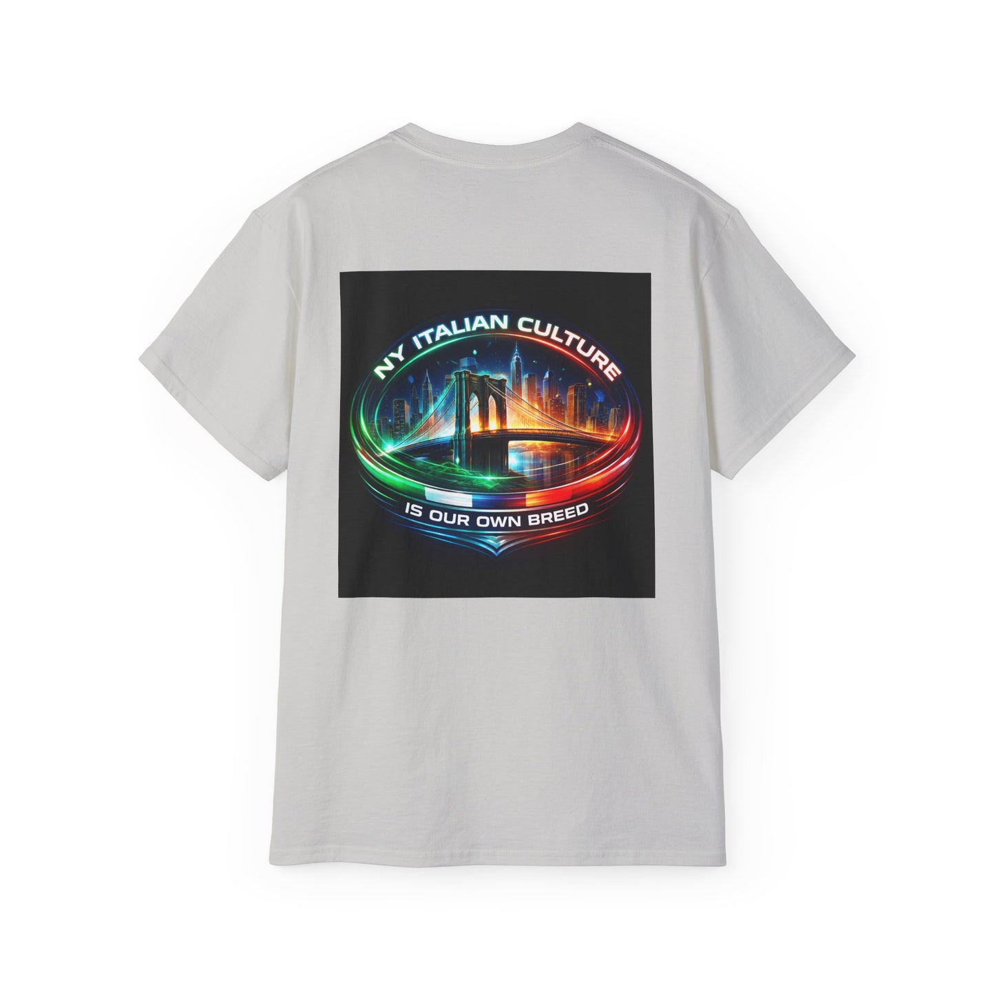 NY Italian Culture T‑Shirt — Retro Neon Brooklyn Bridge Graphic