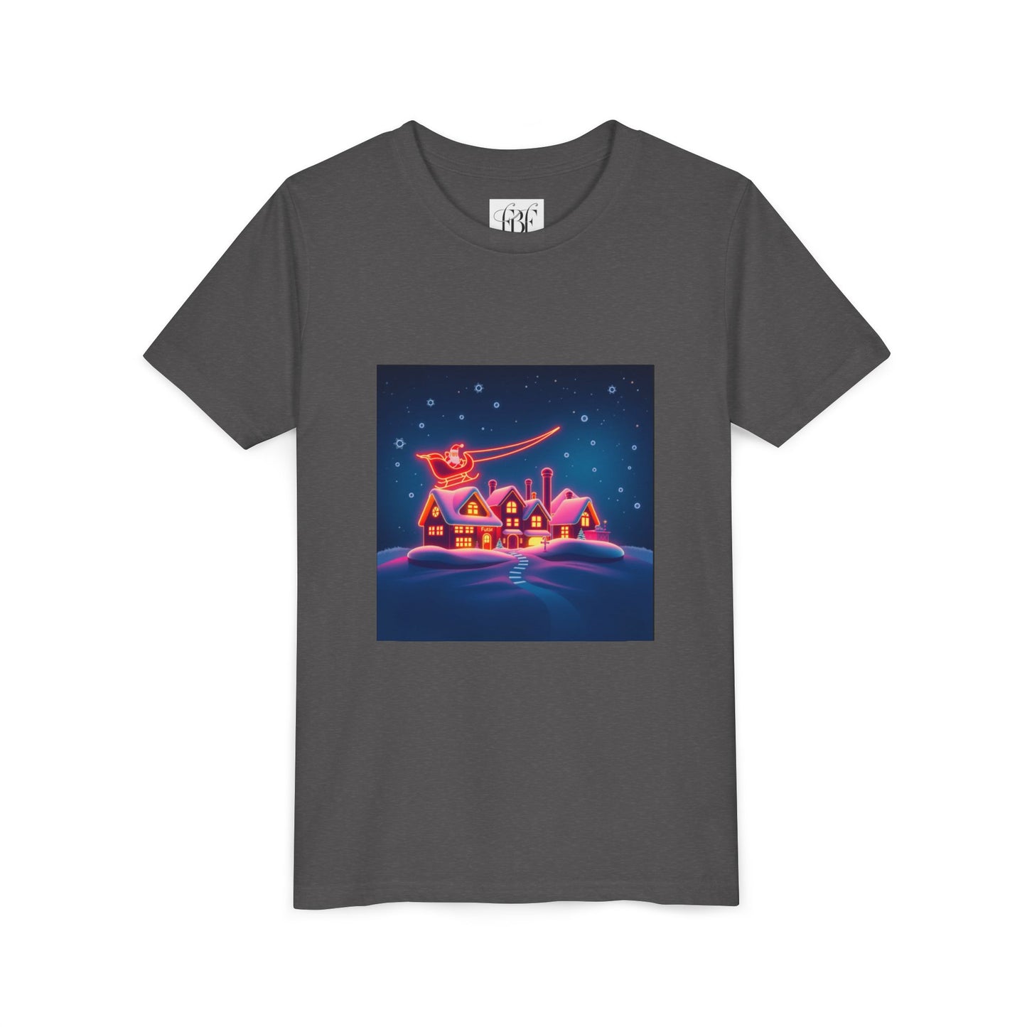 Neon Winter Village Youth Tee — Magical Snowy Night Kids T-Shirt