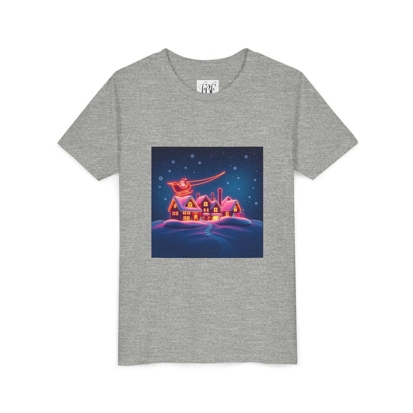 Neon Winter Village Youth Tee — Magical Snowy Night Kids T-Shirt