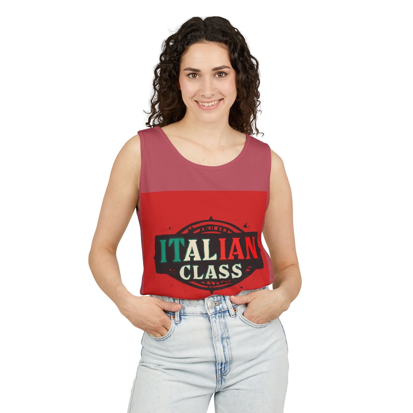 Italian Class Unisex Garment-Dyed Tank Top, Casual Summer Wear, Italian Heritage Gift, Foodie Apparel, Vacation Top
