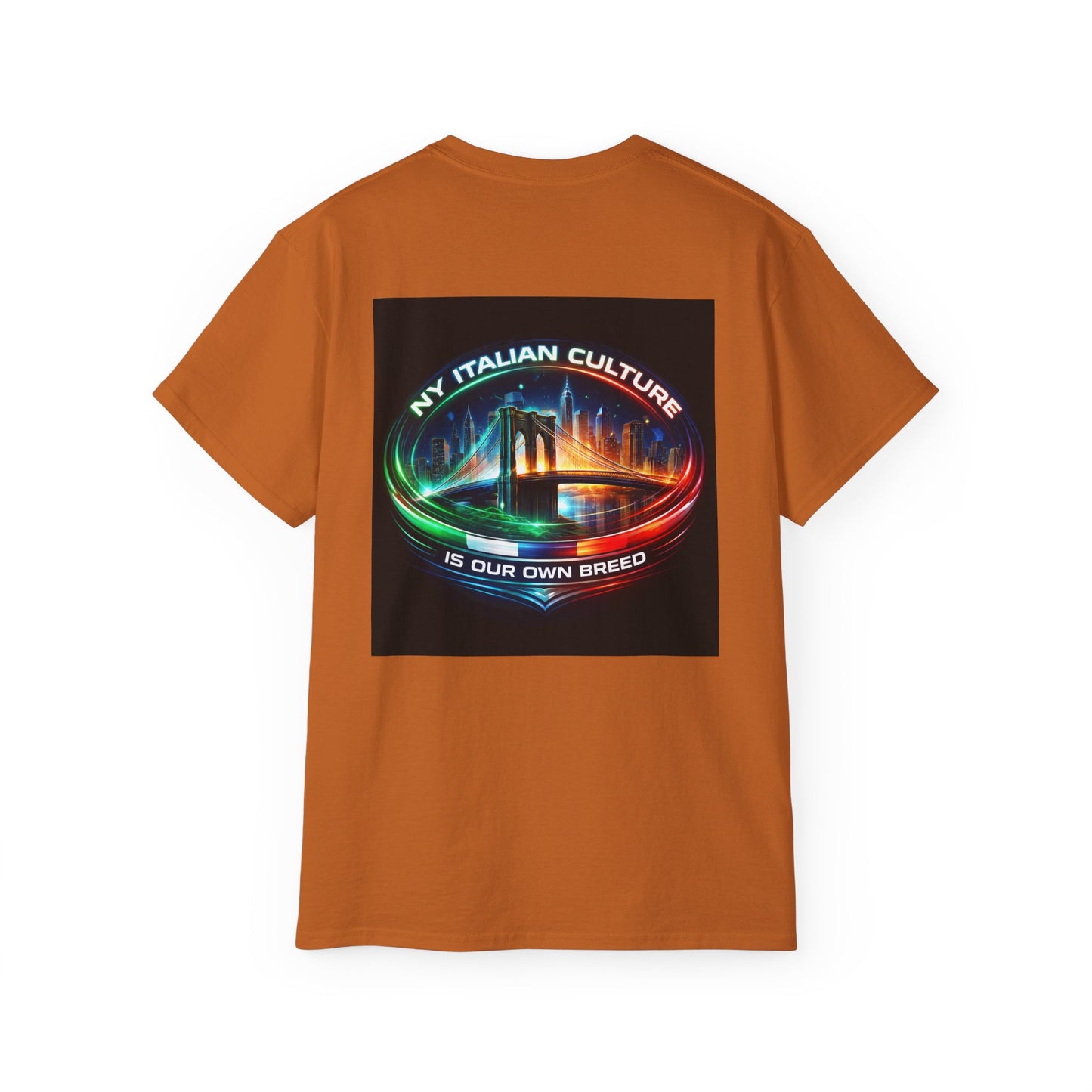 NY Italian Culture T‑Shirt — Retro Neon Brooklyn Bridge Graphic