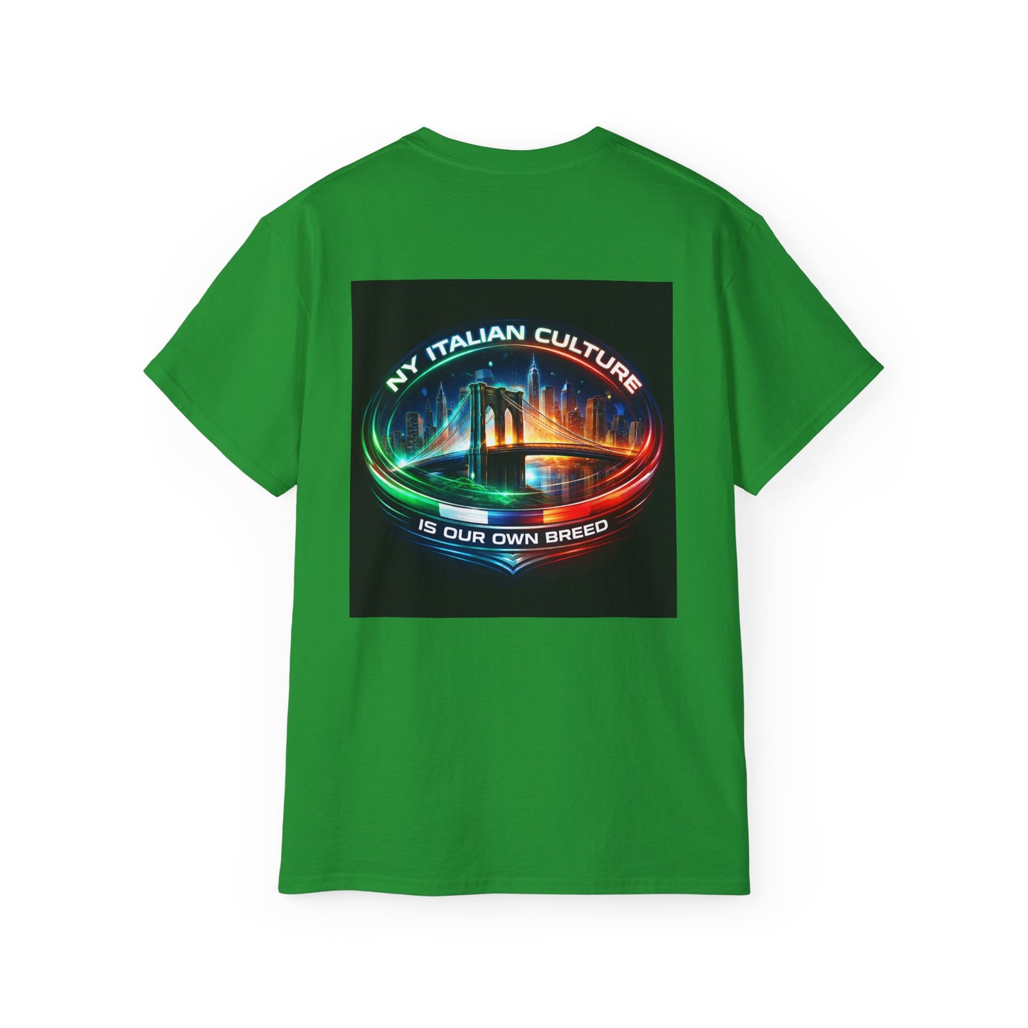 NY Italian Culture T‑Shirt — Retro Neon Brooklyn Bridge Graphic