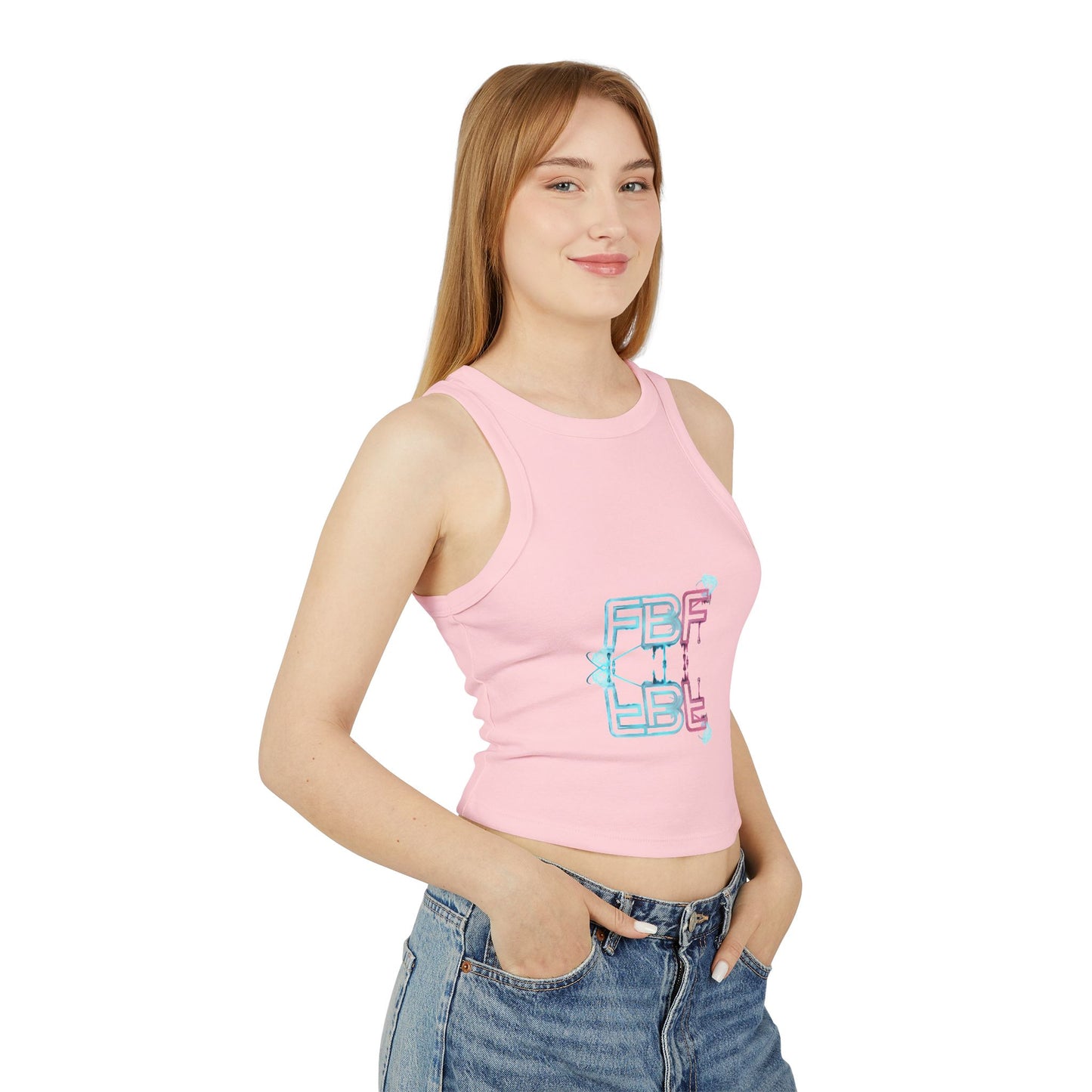 Racer Tank Top — Pastel Drip 'FBF' Bubble Graphic