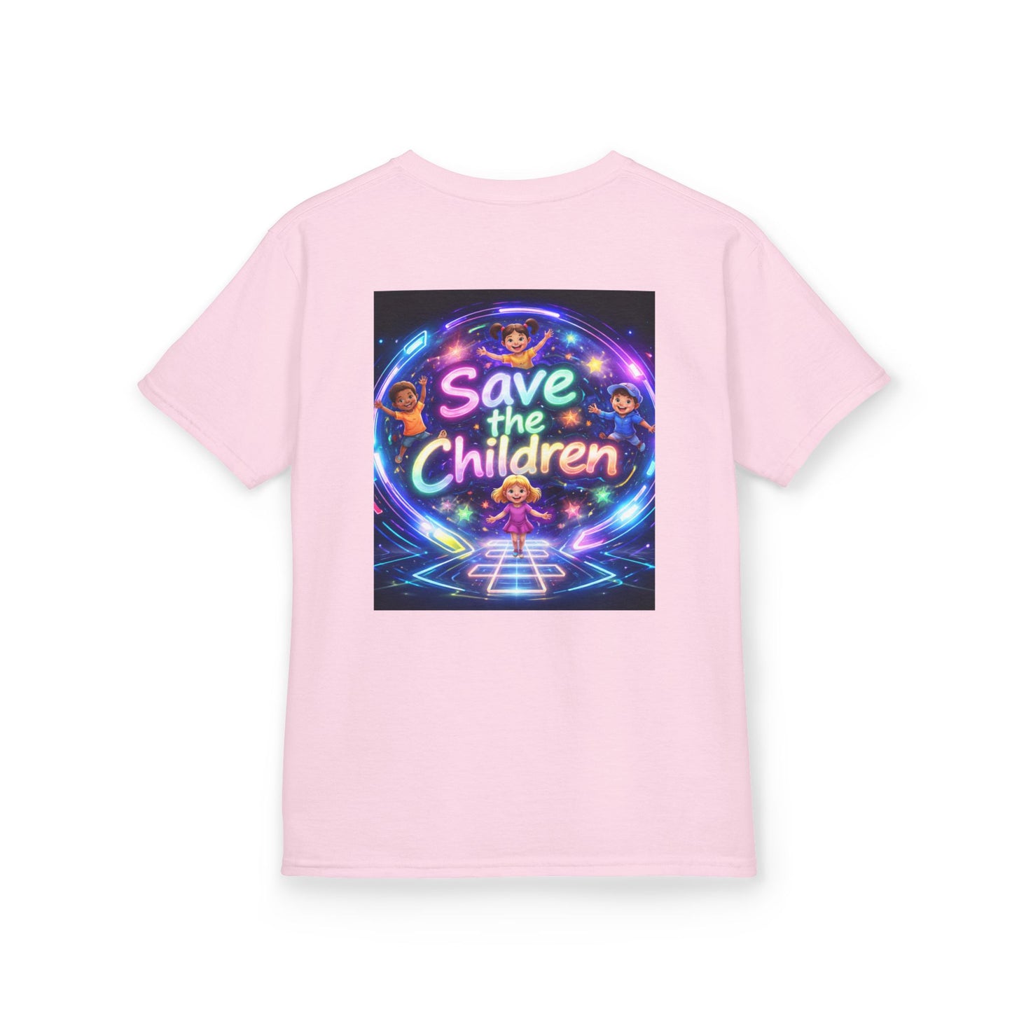 Kids Tee — 'Save the Children' Neon Rainbow Charity Design
