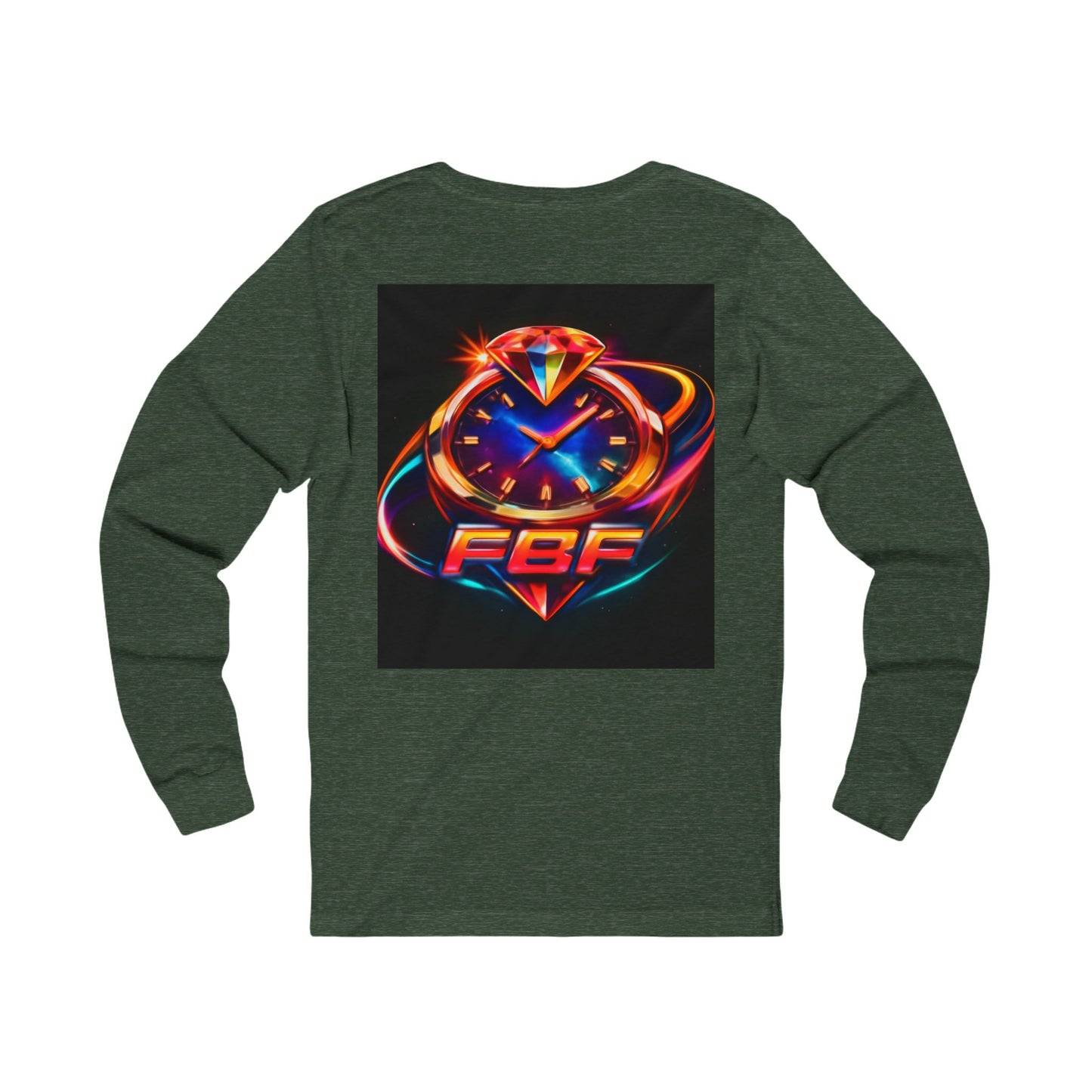 FBF Neon Clock Long Sleeve Tee — Retro Futuristic Timepiece Graphic Shirt