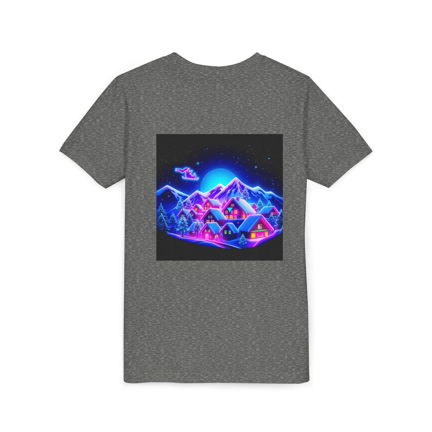 Neon Winter Village Youth Tee — Magical Snowy Night Kids T-Shirt