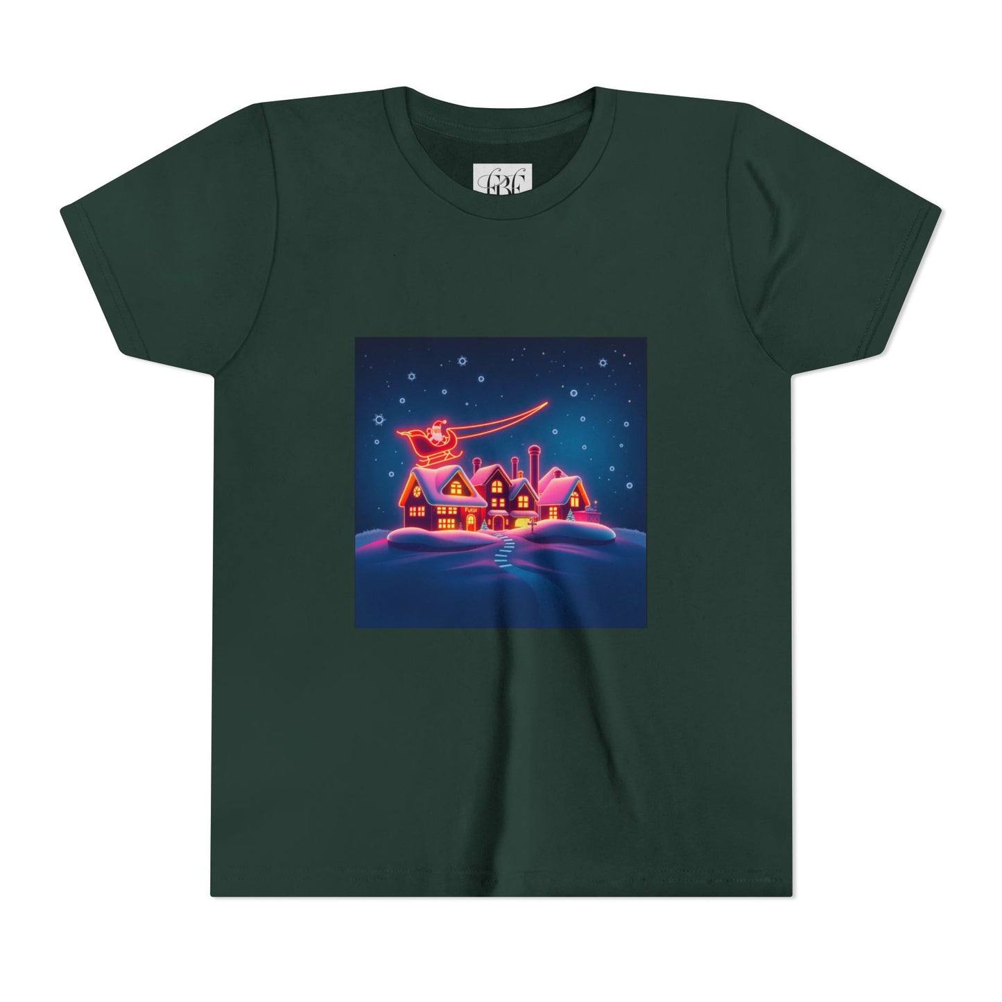 Neon Winter Village Youth Tee — Magical Snowy Night Kids T-Shirt