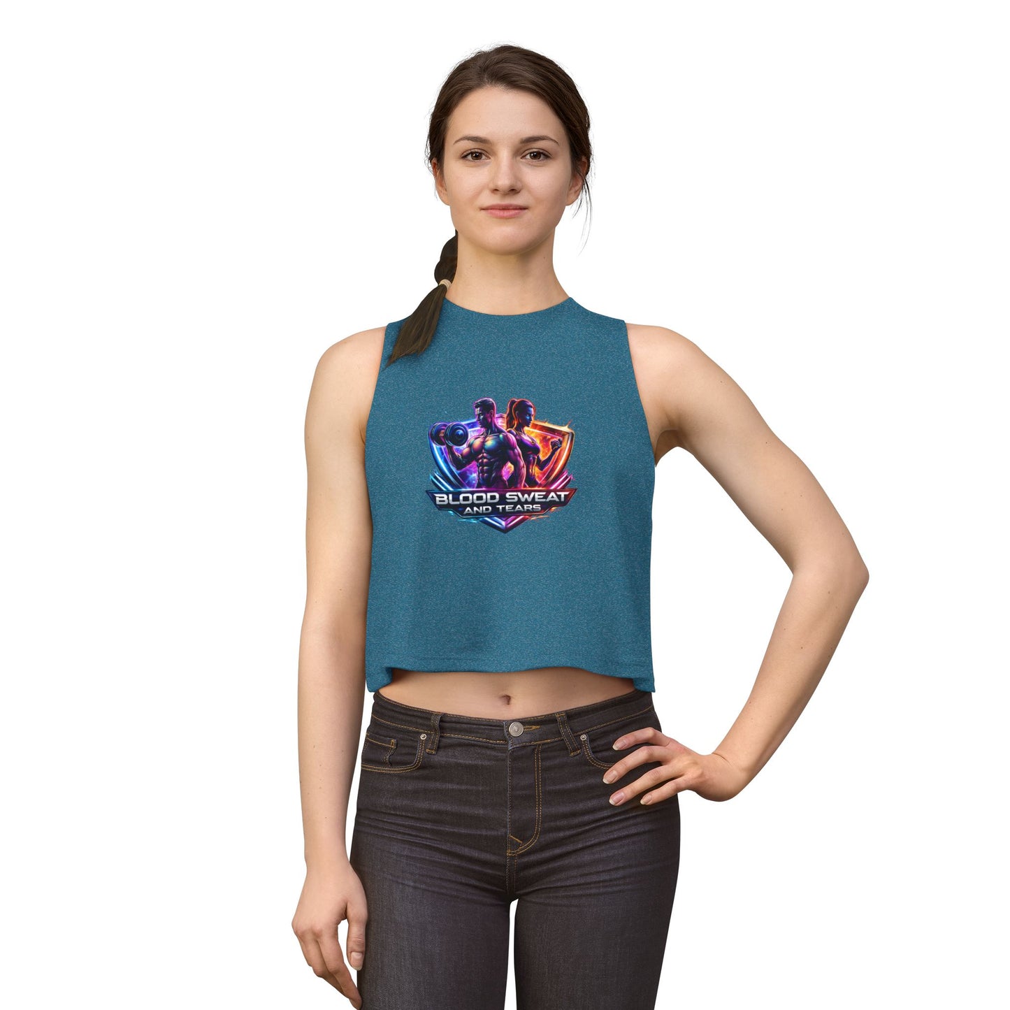 Crop Top — "Blood Sweat and Tears" Fitness Graphic Tank for Women