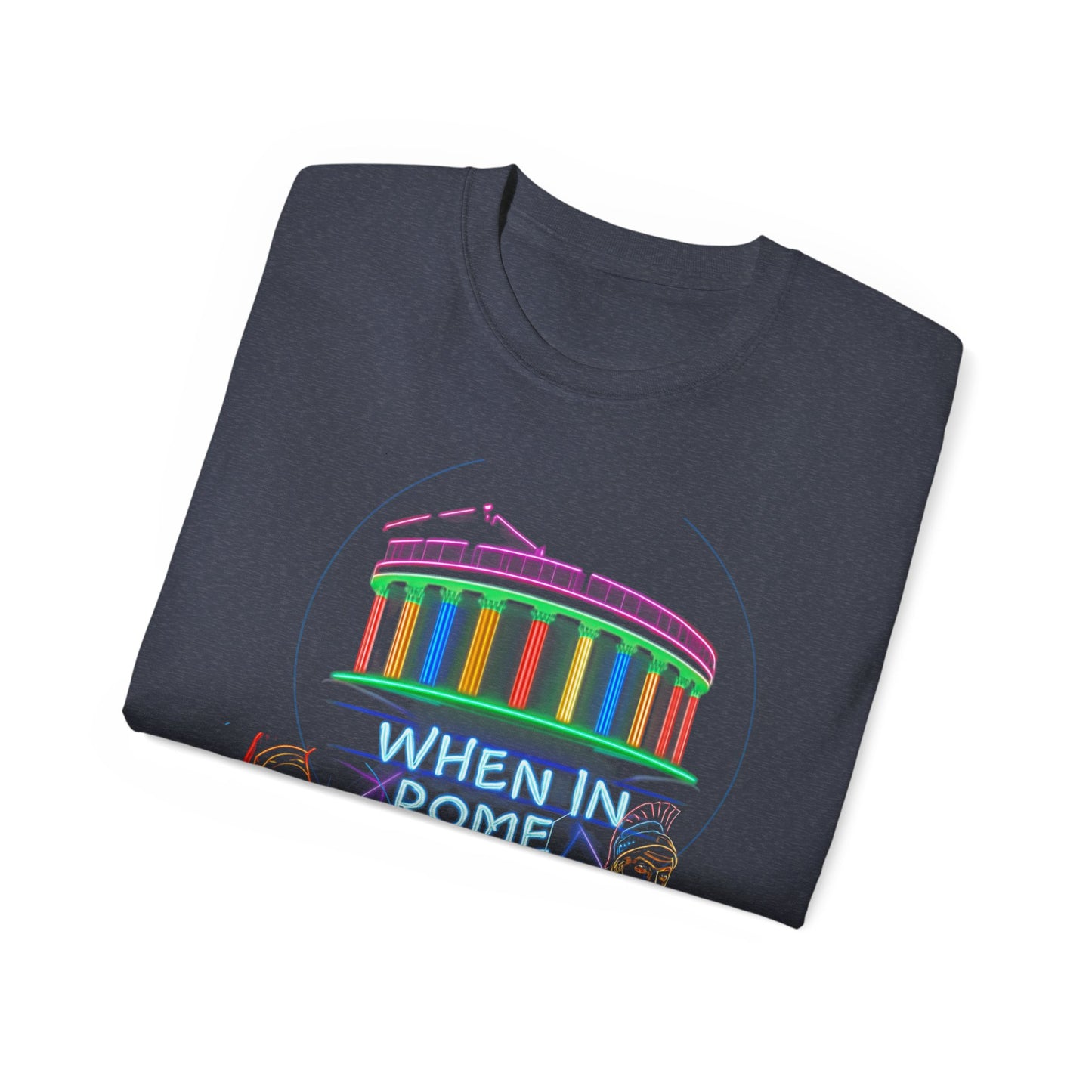 When in Rome Neon Graphic Tee - Roman Gladiator & Colosseum Vintage Style