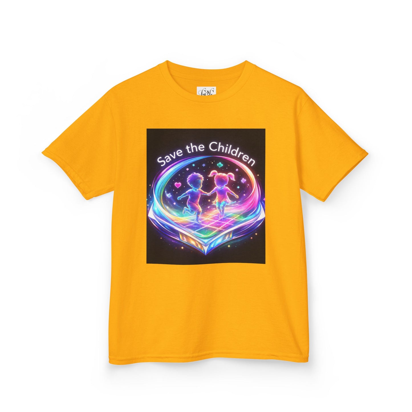 Kids Tee — 'Save the Children' Neon Rainbow Charity Design