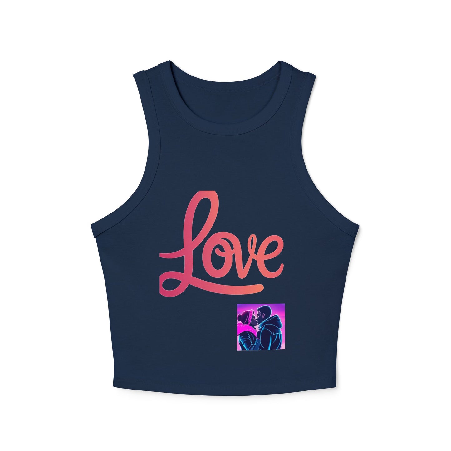 Love Neon Couple Racer Tank Top — Retro Vaporwave Valentine Crop