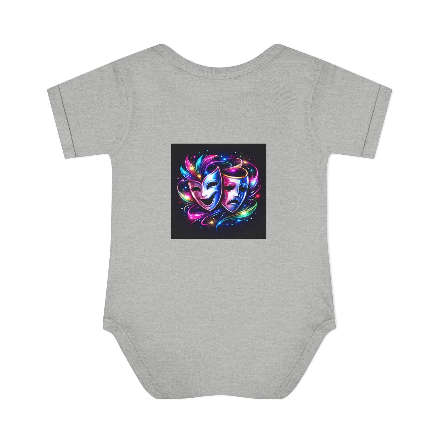 Neon Theatre Masks Infant Bodysuit — Colorful Drama Baby Onesie