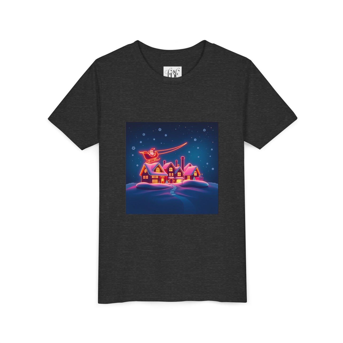 Neon Winter Village Youth Tee — Magical Snowy Night Kids T-Shirt